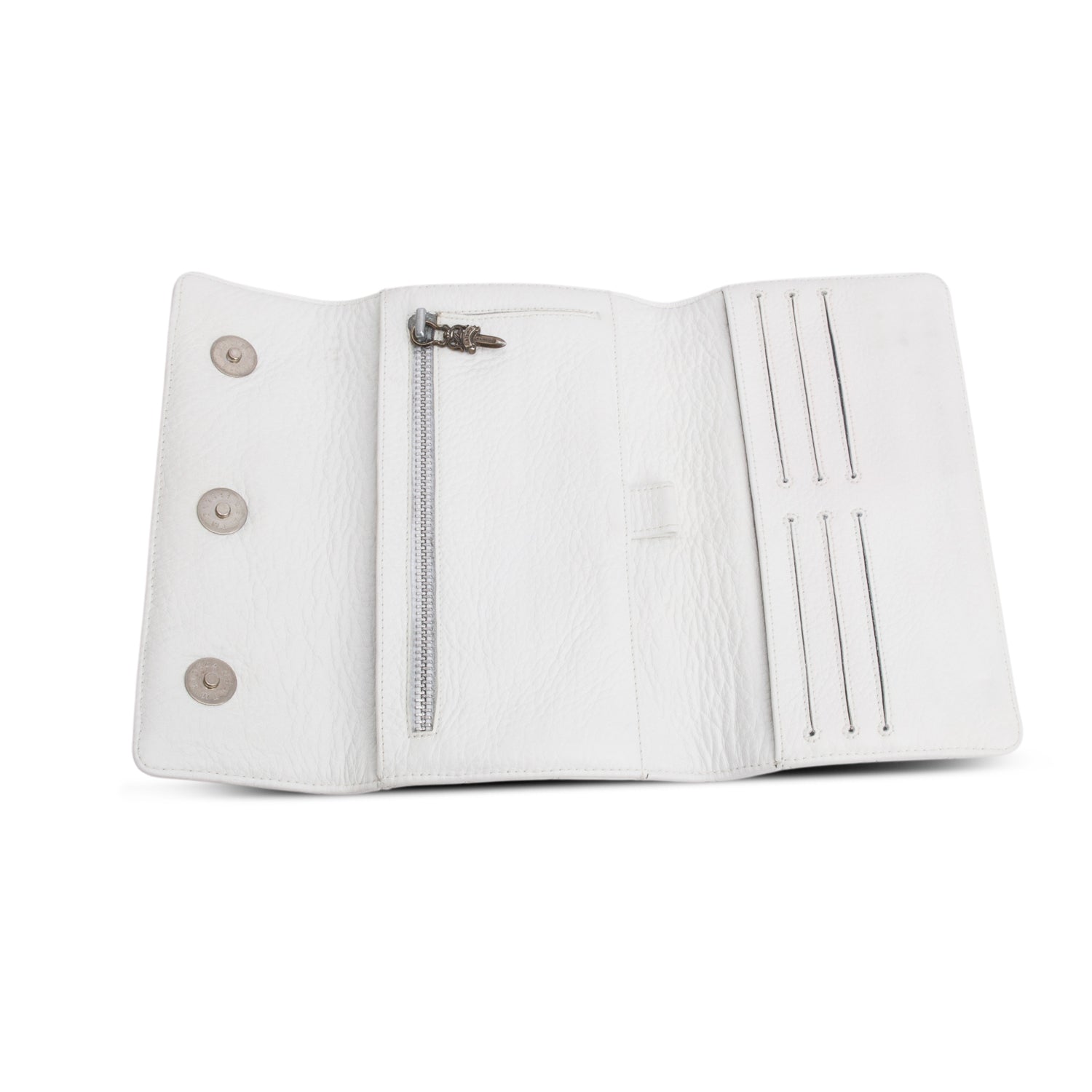 Chrome Hearts White Quilted Lambskin Leather Fleur de Lis Clutch