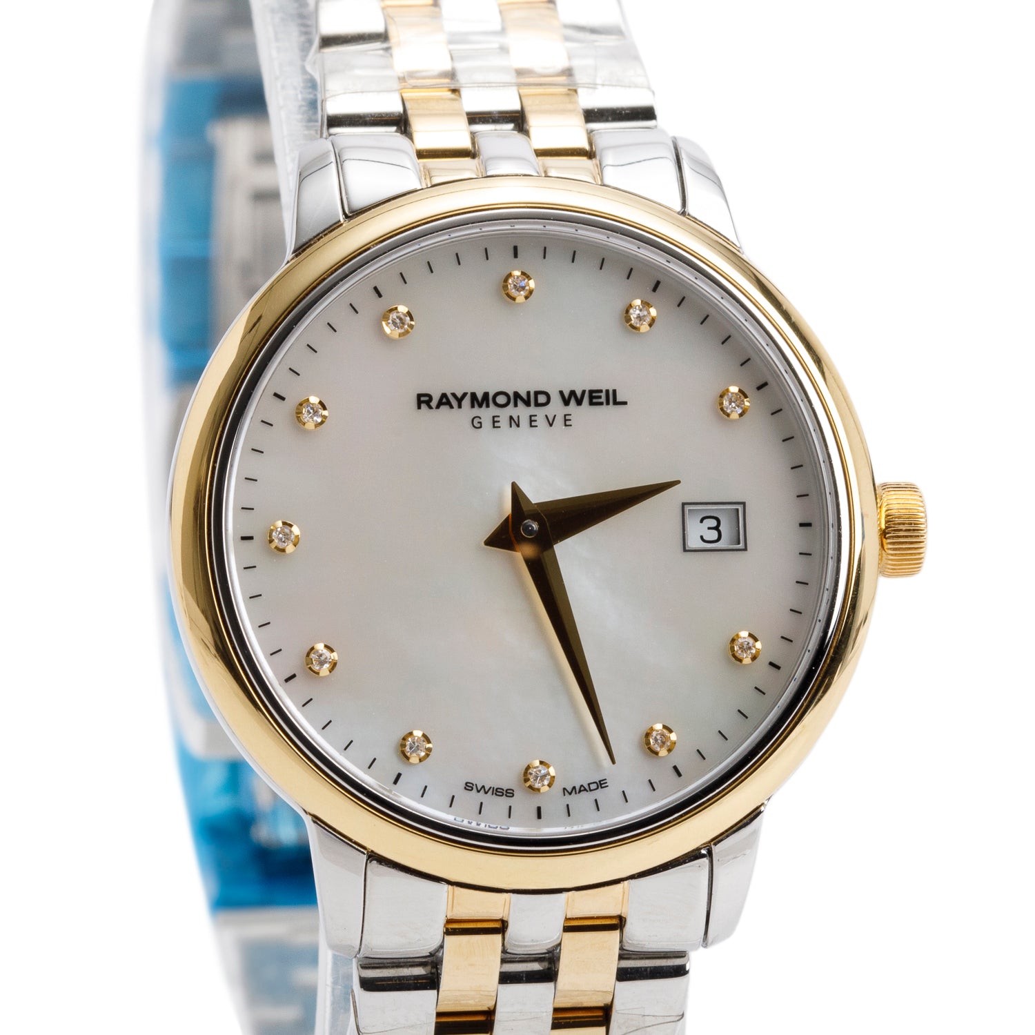 Raymond Weil Stainless Steel & Yellow Gold PVD Toccata 29 MM Quartz Watch Mother of Pearl Diamond Dial 5988 w/ Box & Papers
