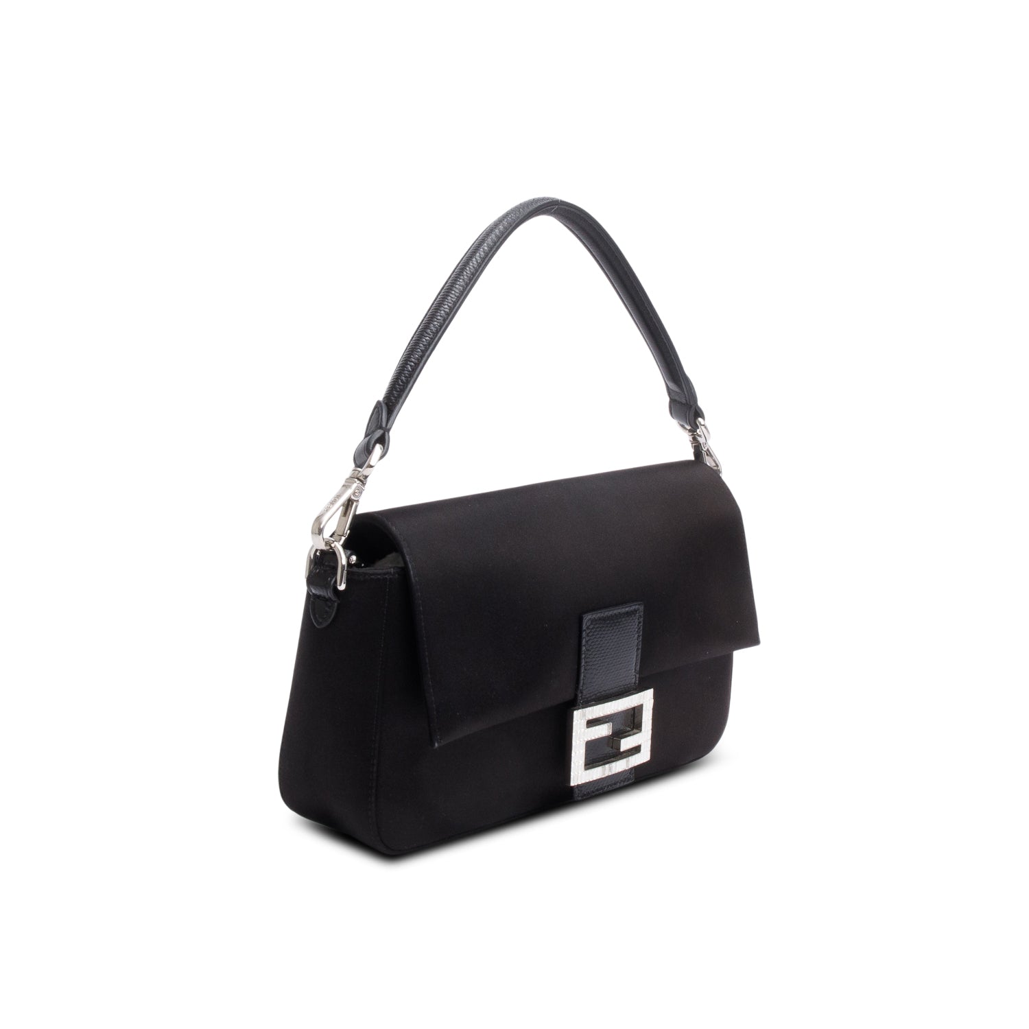 Fendi Black Satin Crystal Baguette