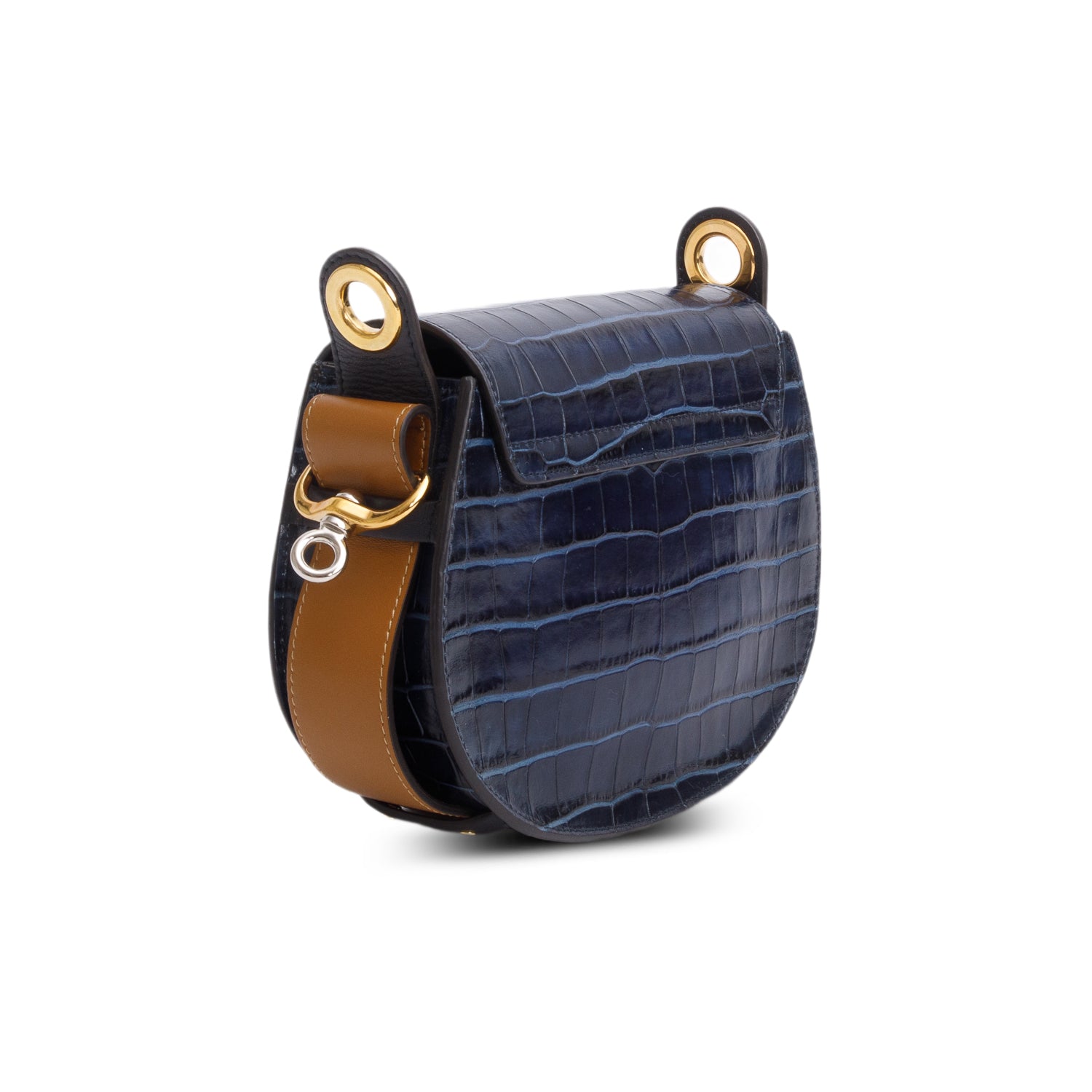 Chloe Navy Calfskin Croc Embossed Small Tess Bag w/ Strap