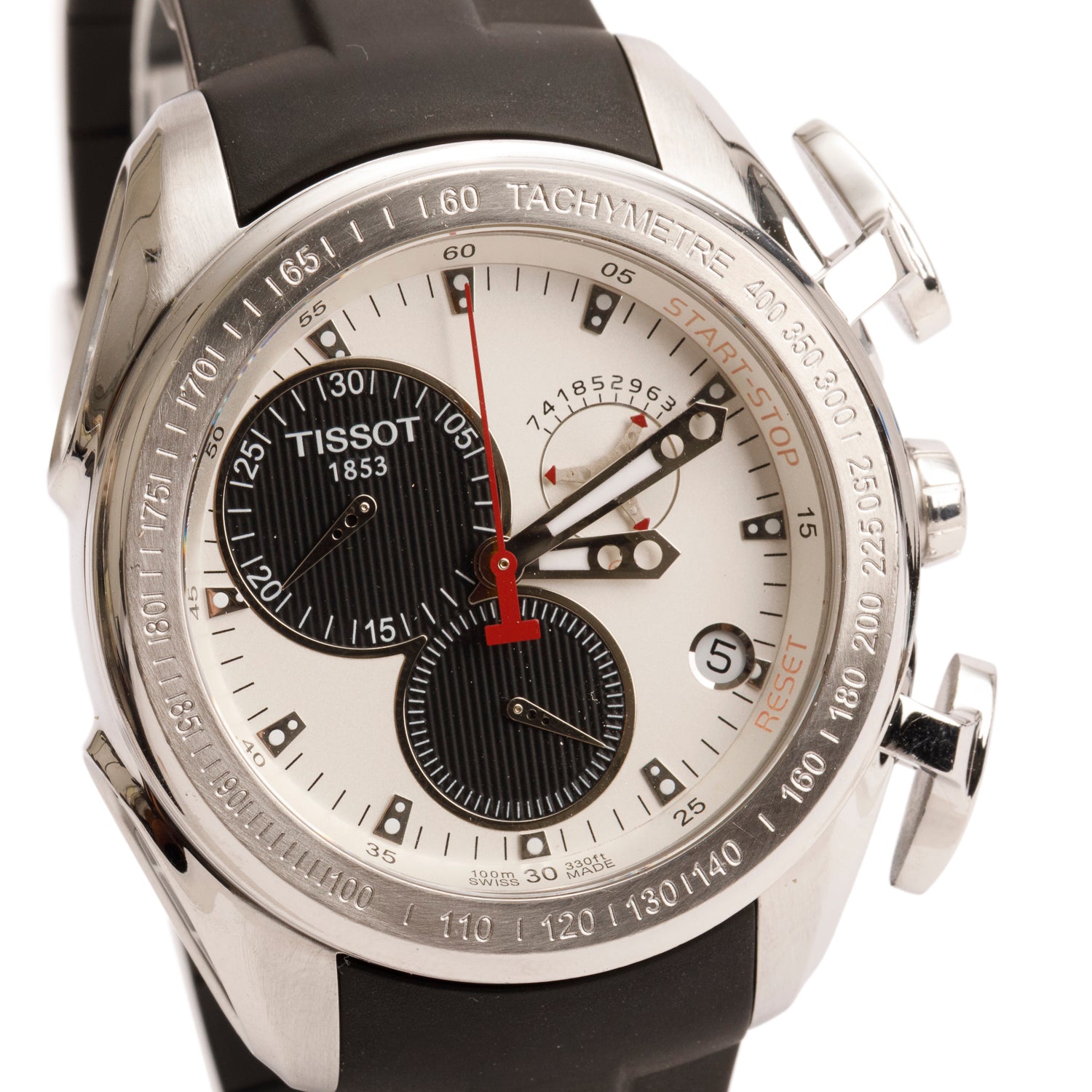Tissot Stainless Steel T-Race 43 MM Quartz Chronograph Watch Black & White Dial w/ Box & Papers