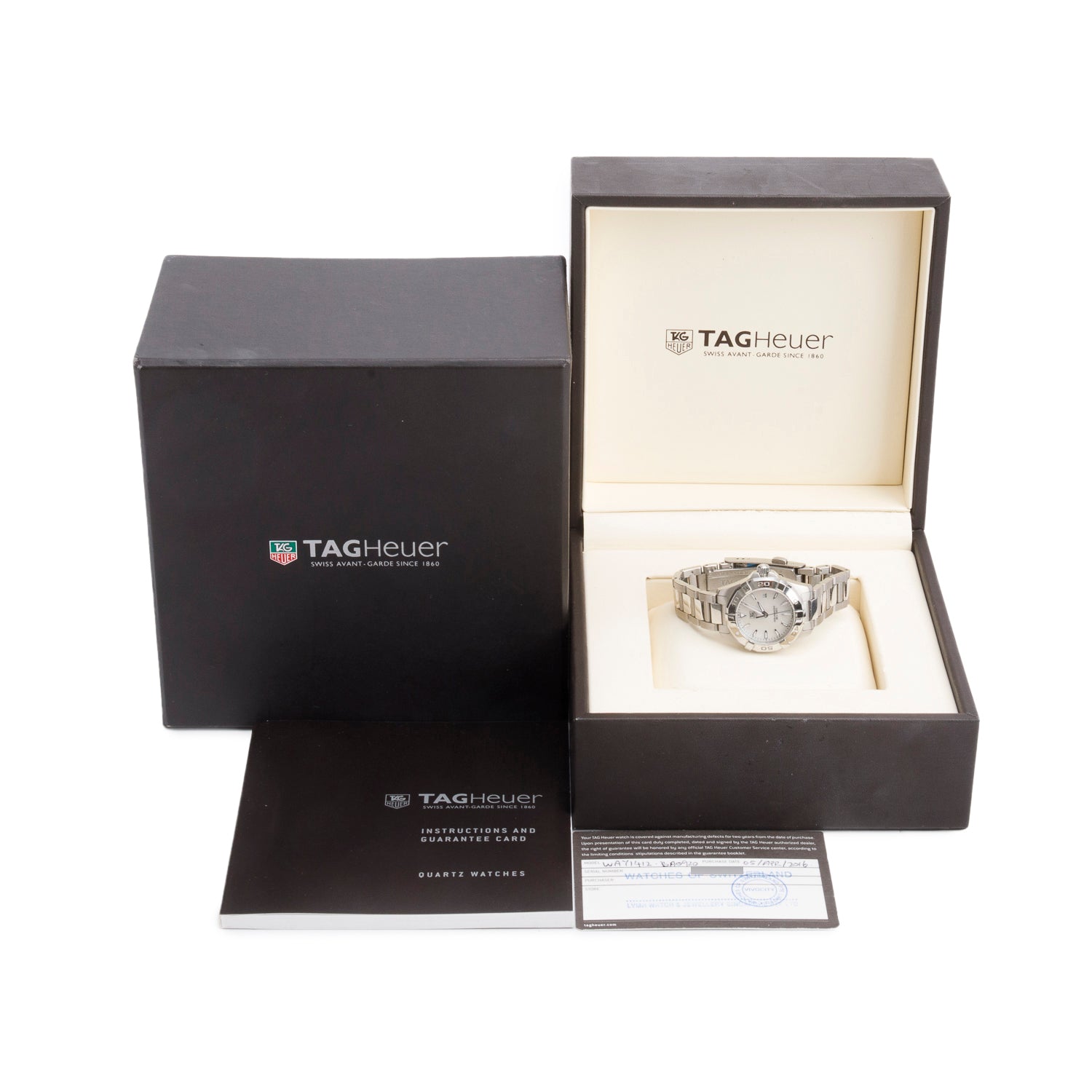 Tag Heuer Stainless Steel Aquaracer 27 MM Quartz Watch Mother of Pearl Dial WAY1412 w/ Box & Papers
