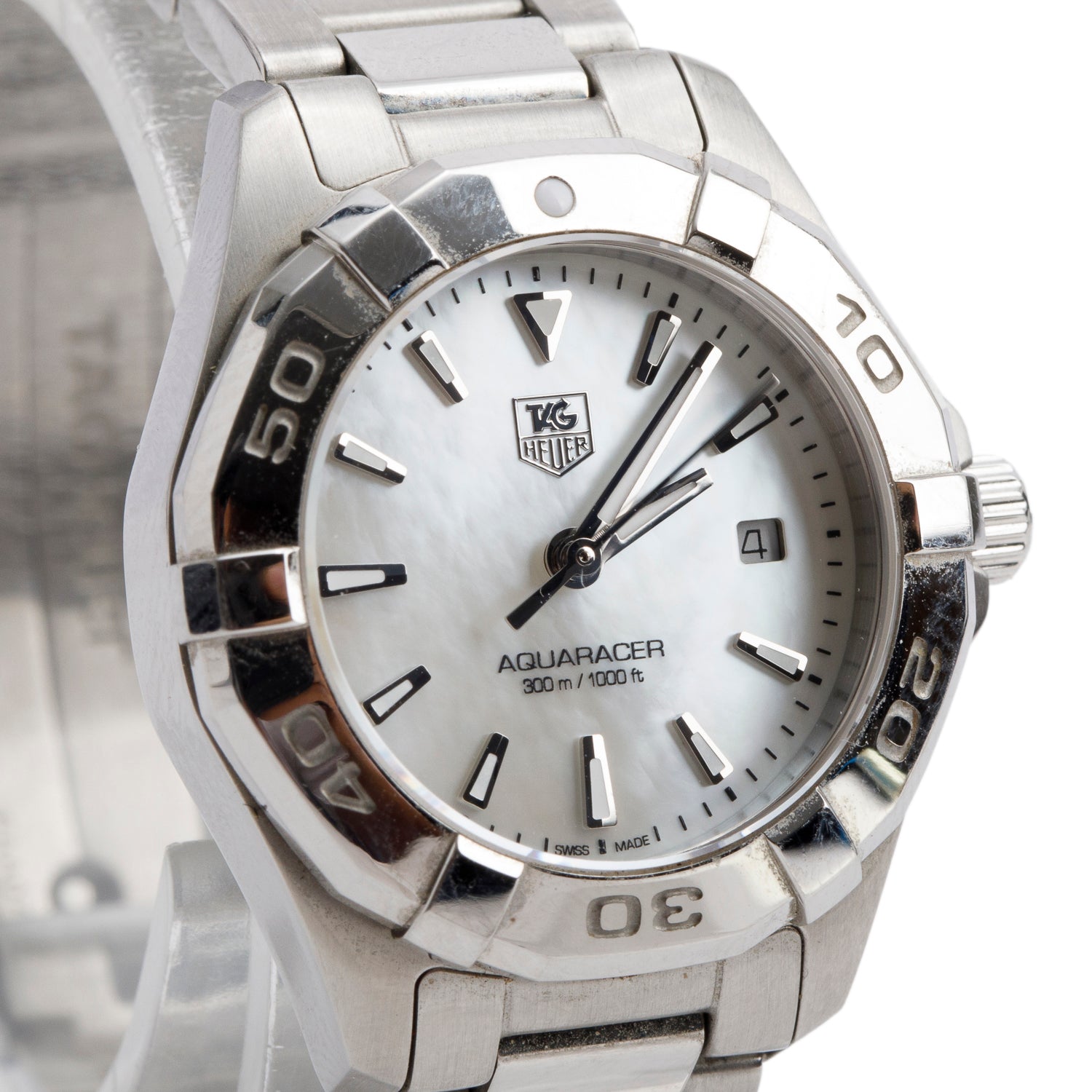 Tag Heuer Stainless Steel Aquaracer 27 MM Quartz Watch Mother of Pearl Dial WAY1412 w/ Box & Papers