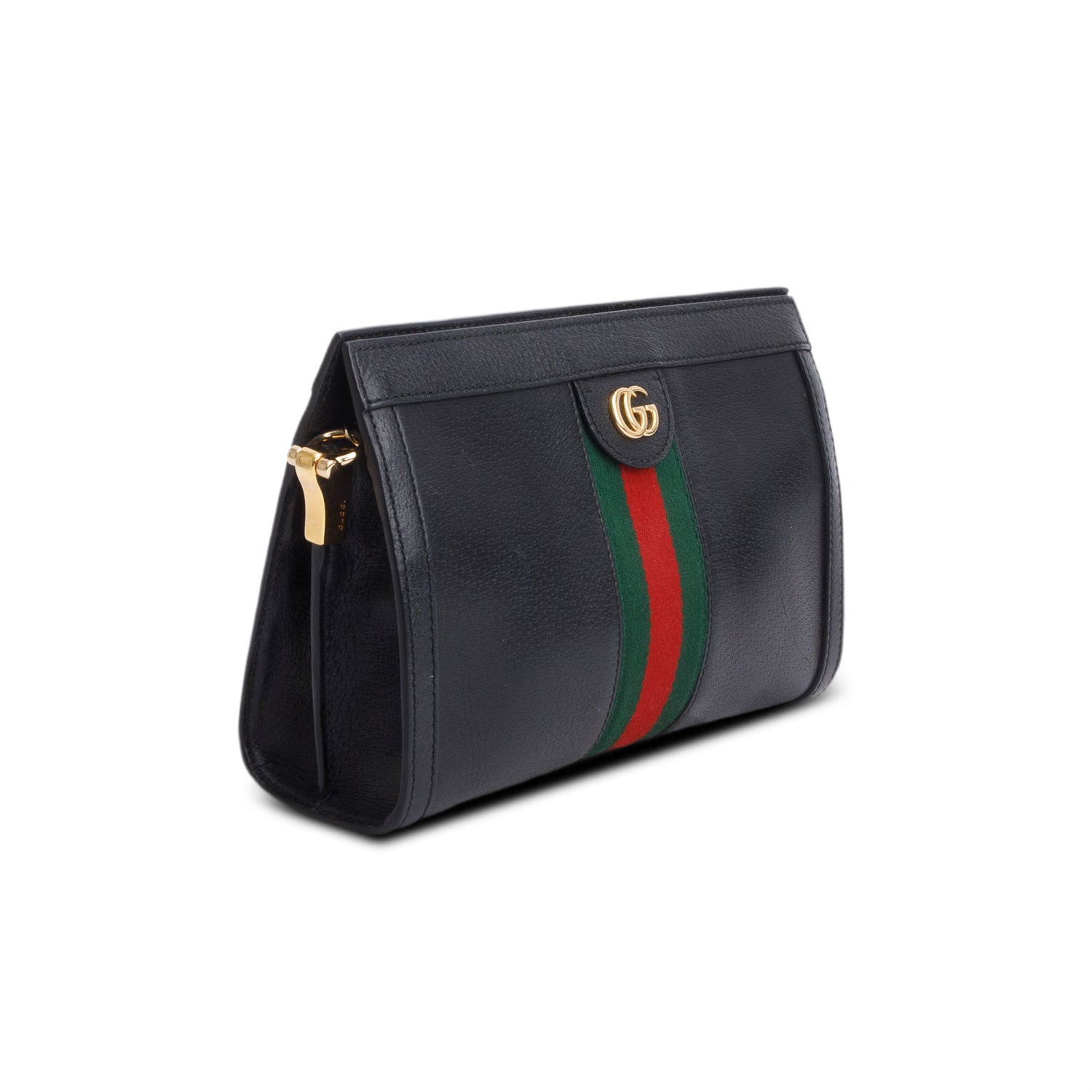 Gucci Black Textured Calfskin Web Medium Ophidia Chain Shoulder Bag