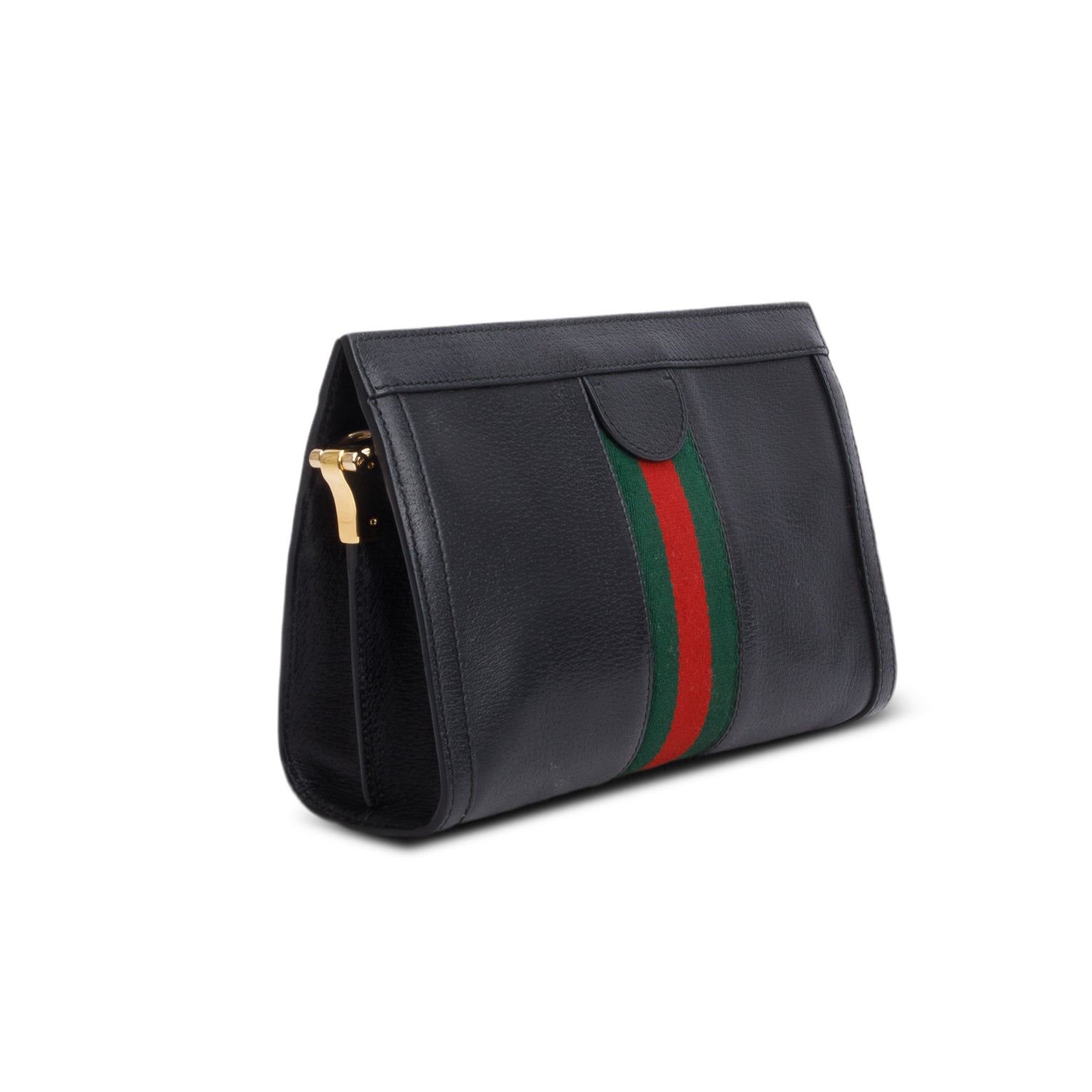 Gucci Black Textured Calfskin Web Medium Ophidia Chain Shoulder Bag