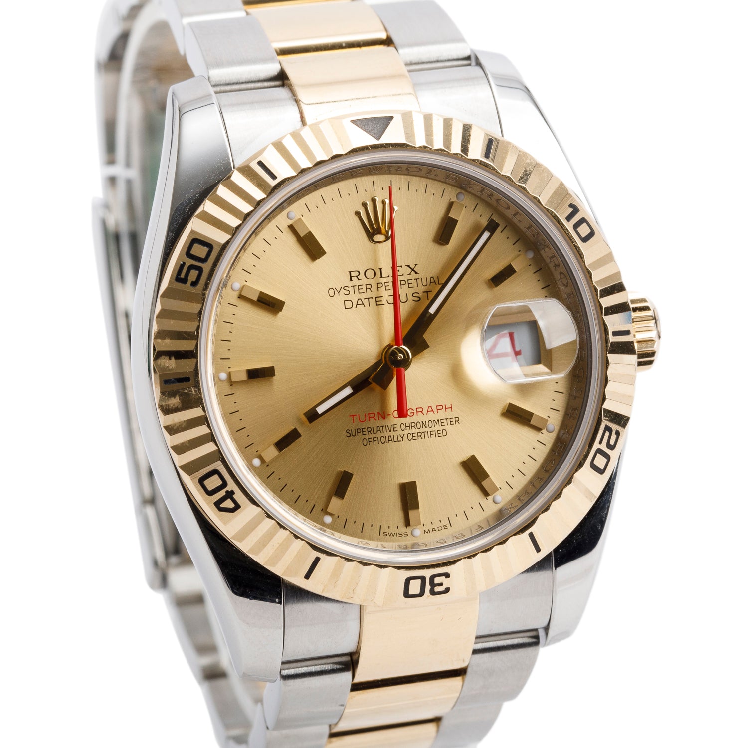 Rolex Stainless Steel & 18k Yellow Gold Datejust Turn-O-Graph 36 MM Automatic Watch Gold Dial 116263 w/ Box & Papers