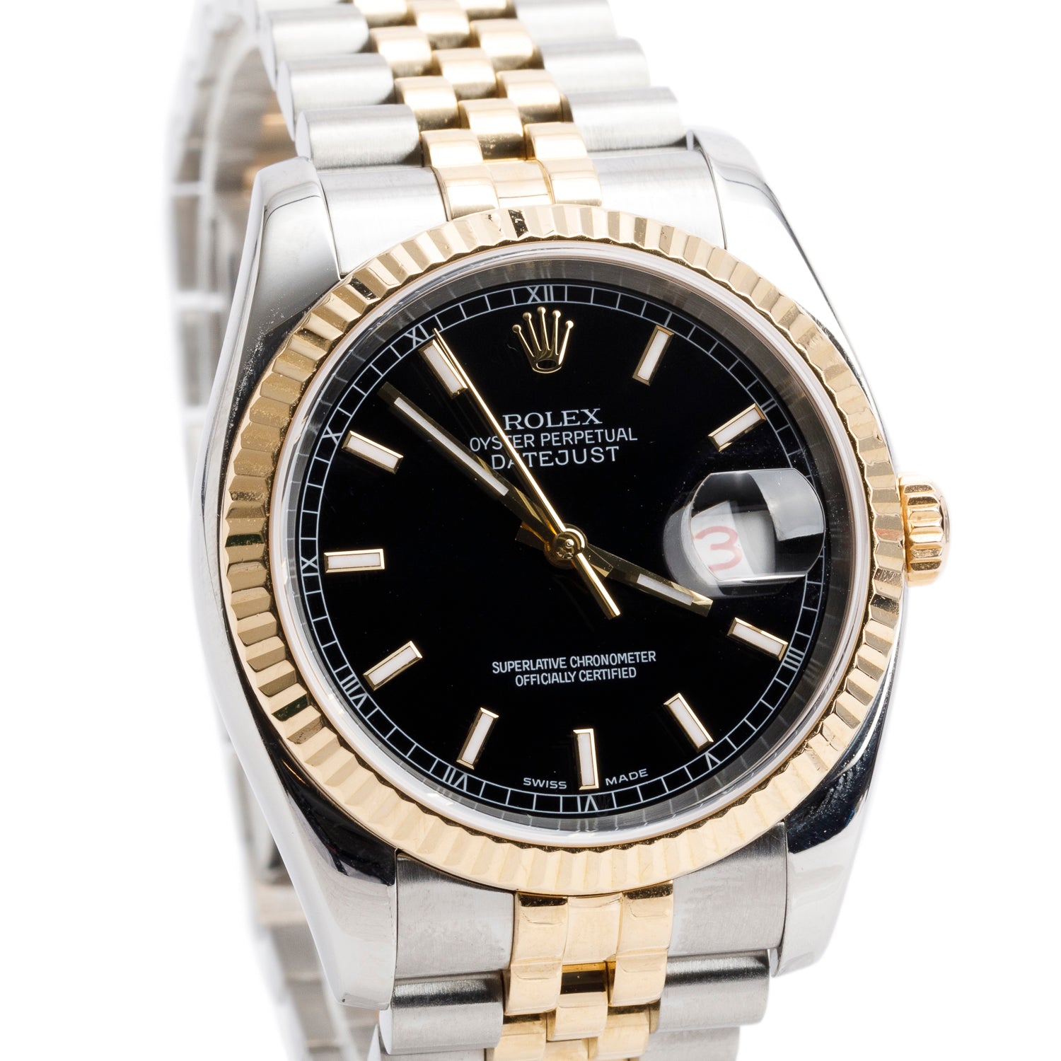 Rolex Stainless Steel & 18k Yellow Gold Datejust 36 MM Watch Black Roulette Dial 116233 w/ Box
