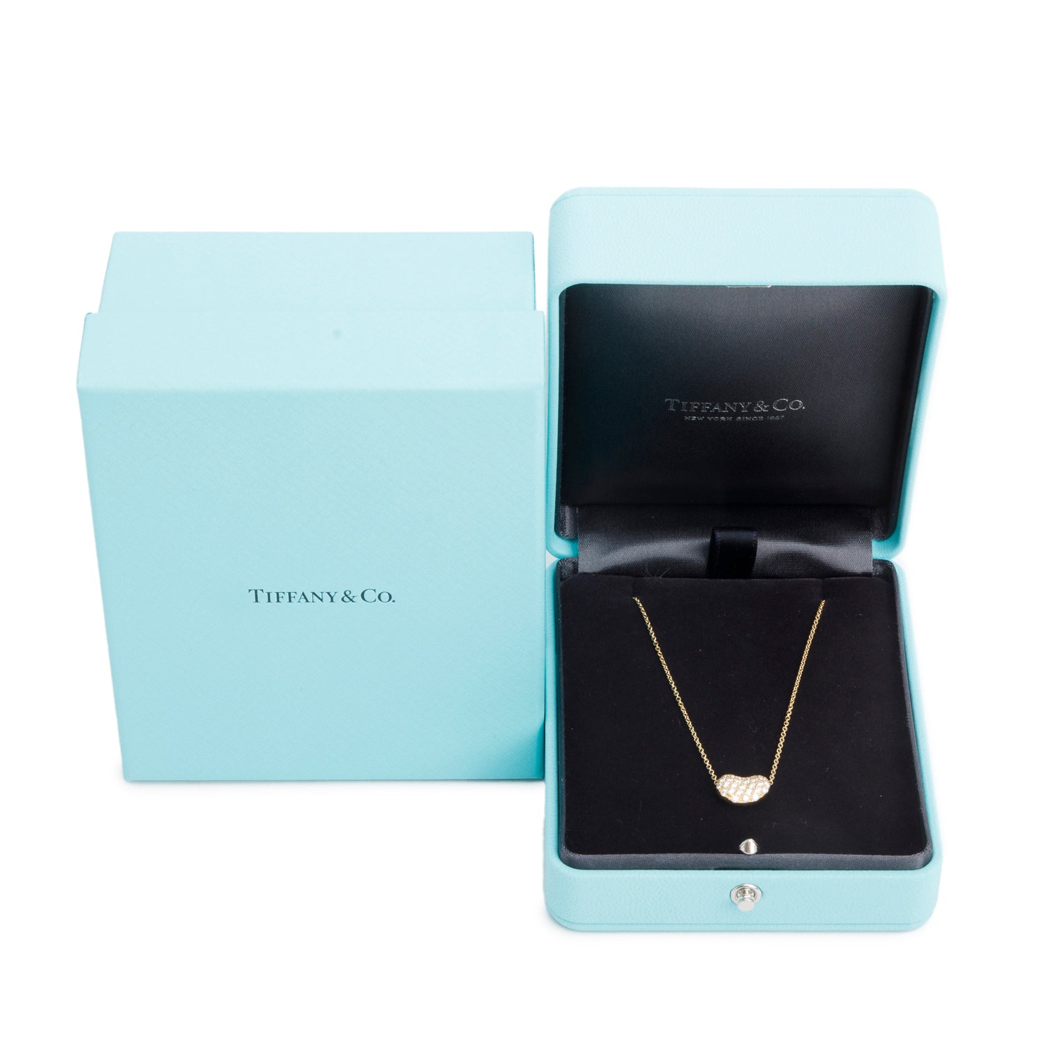 Tiffany & Co. 2023 Elsa Peretti 18k Yellow Gold Diamond 12 MM Bean Pendant Necklace w/ Box & Receipt