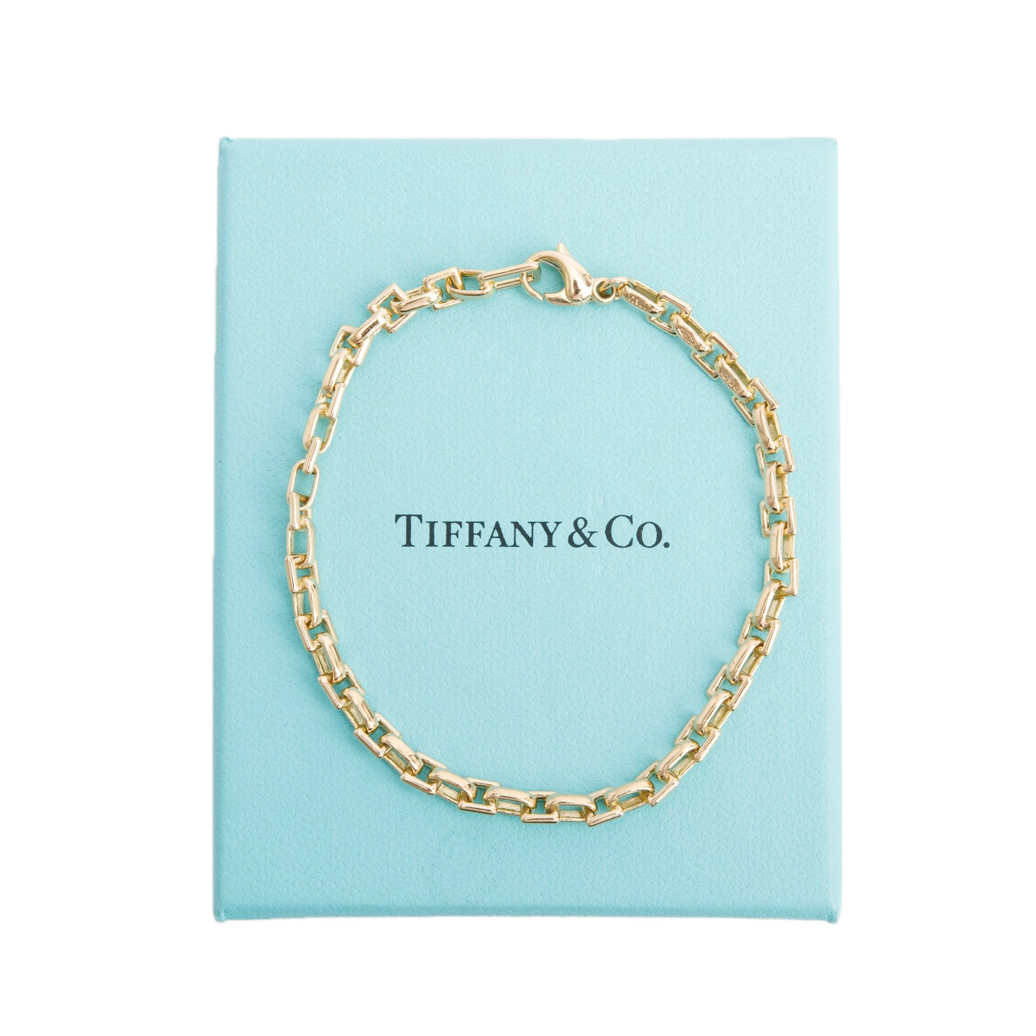 Tiffany & Co. Vintage 18k Yellow Gold Square Link Bracelet w/ Box