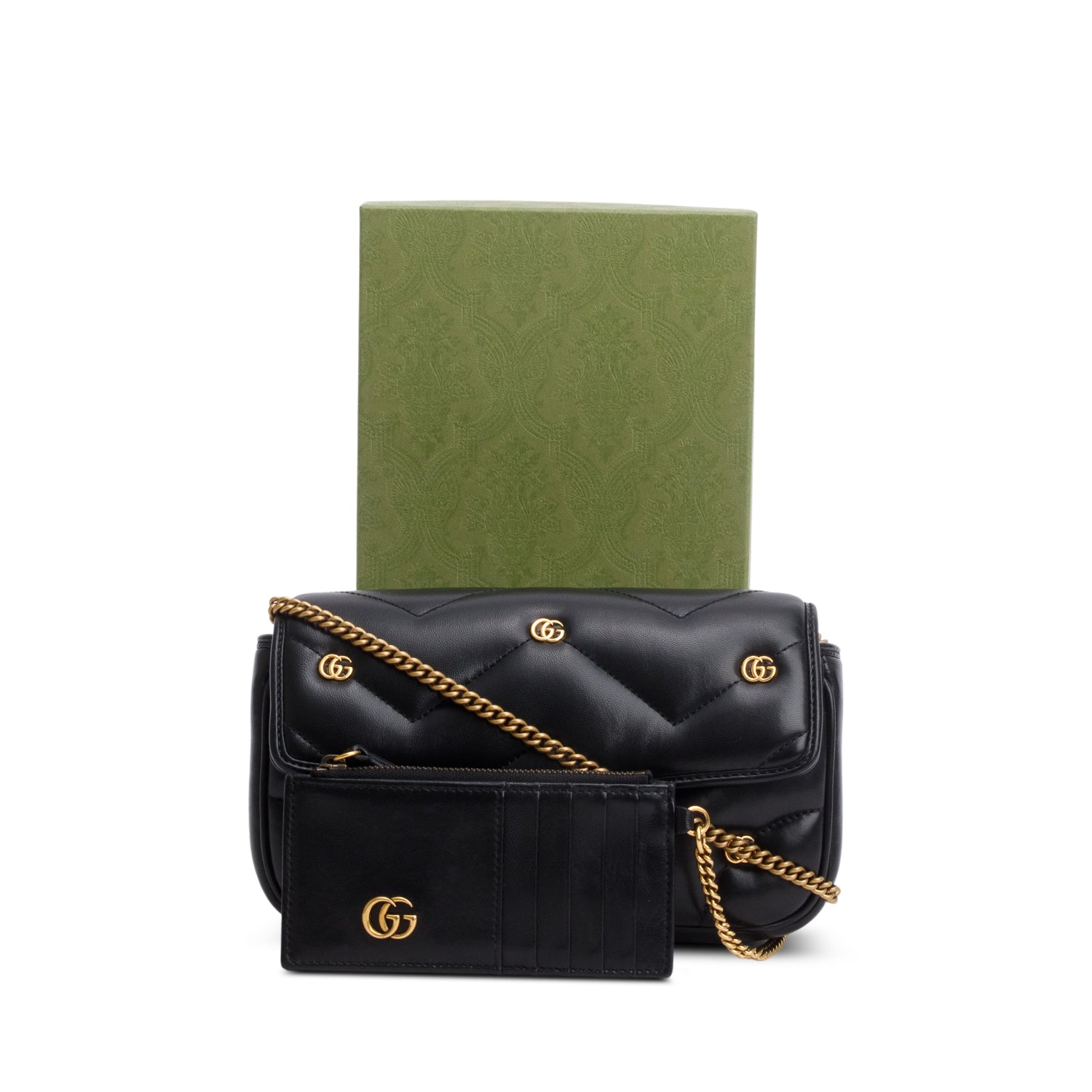 Gucci Black Calfskin Matelasse GG Marmont Shoulder Bag w/ Box & Card Holder