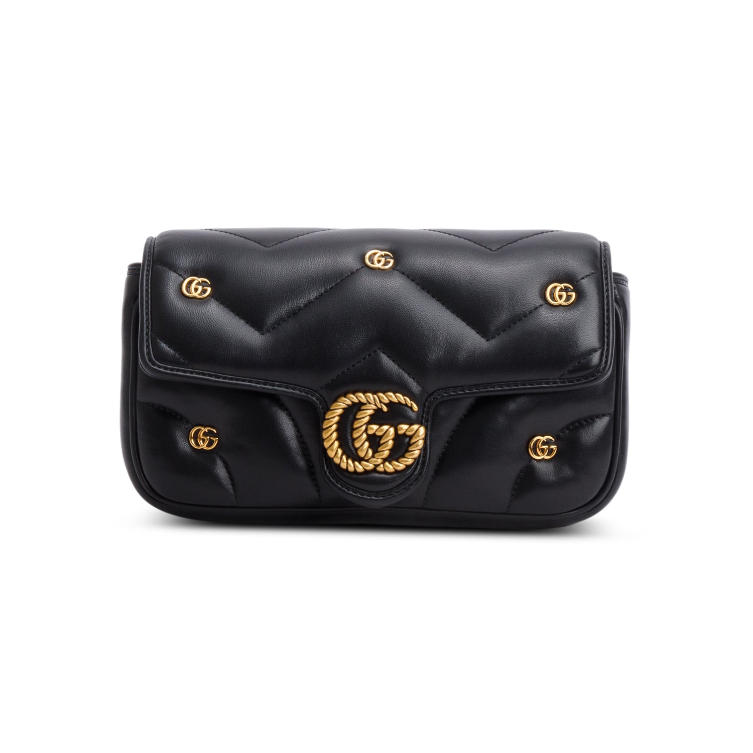 Gucci Black Calfskin Matelasse GG Marmont Shoulder Bag w/ Box & Card Holder