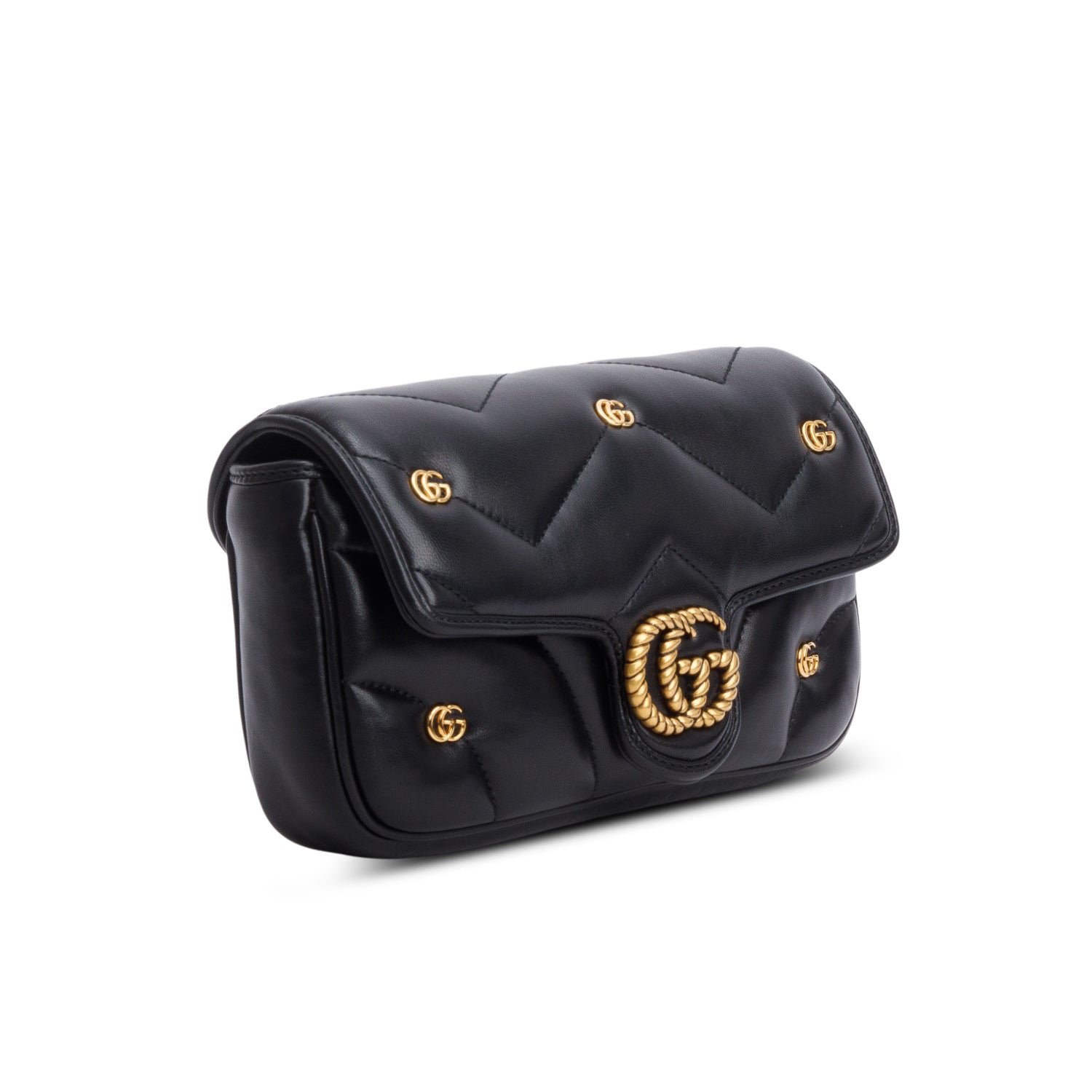 Gucci Black Calfskin Matelasse GG Marmont Shoulder Bag w/ Box & Card Holder