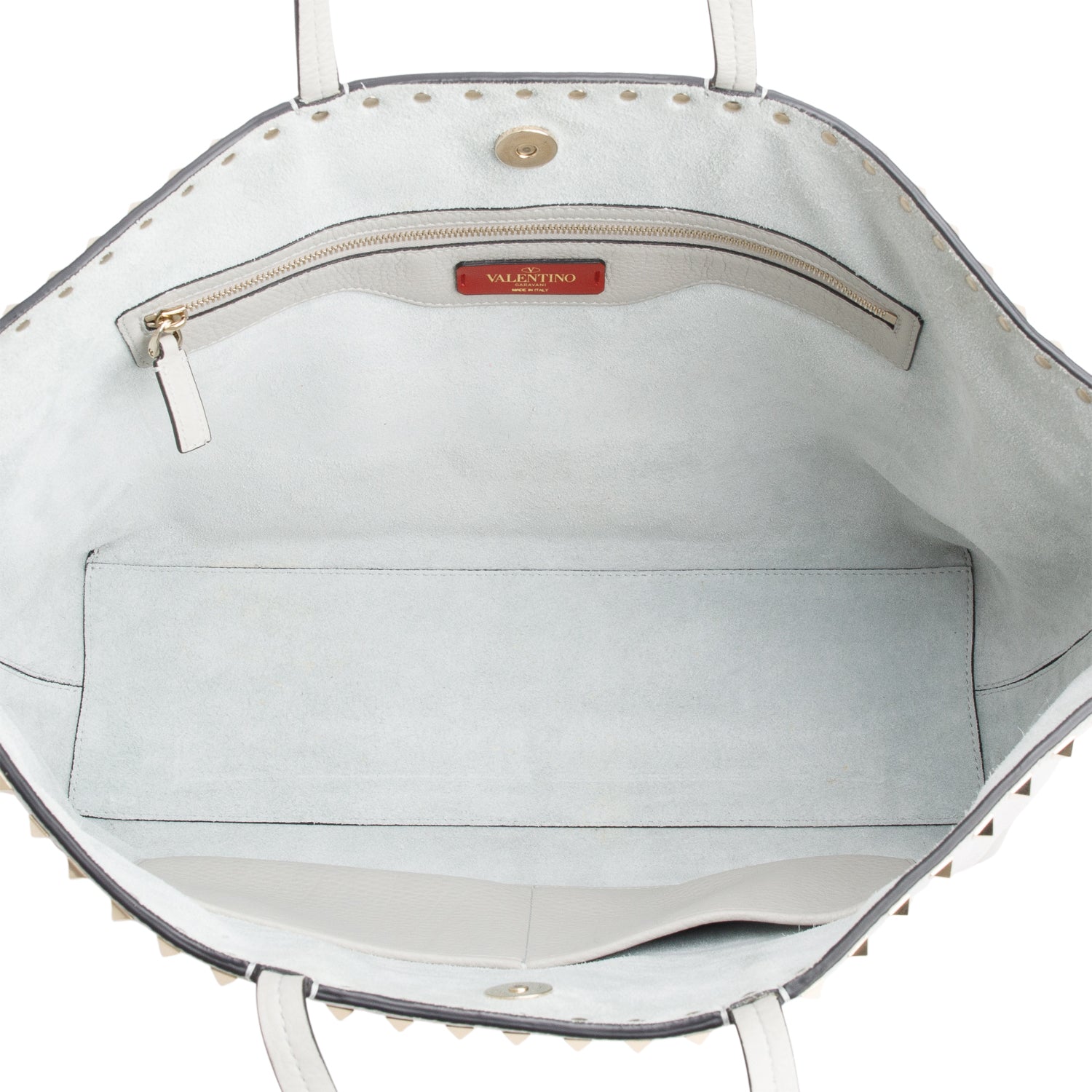 Valentino Grey Grained Calfskin Large Rockstud Tote