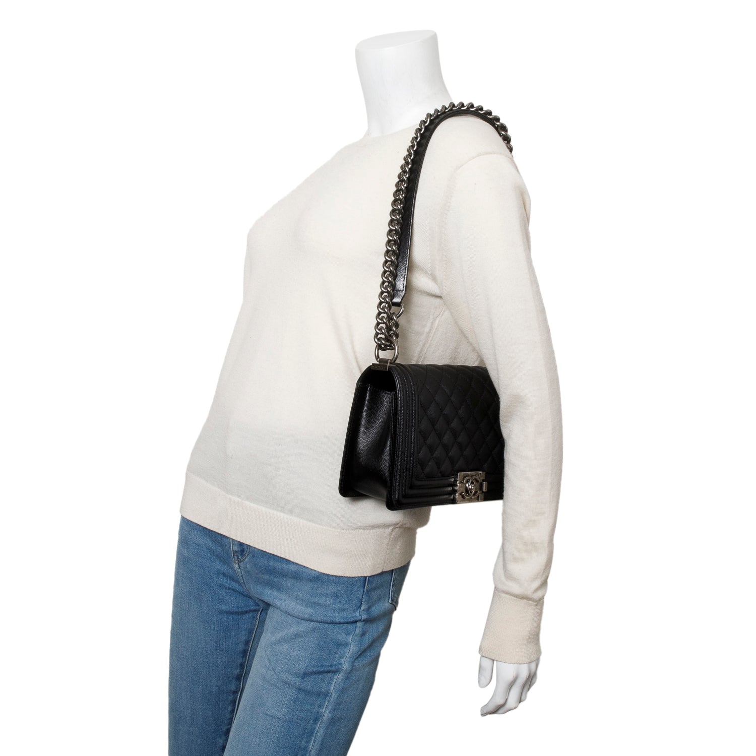 Chanel 2023 Black Caviar Quilted Medium Boy Flap Bag w/ Box & Receipt