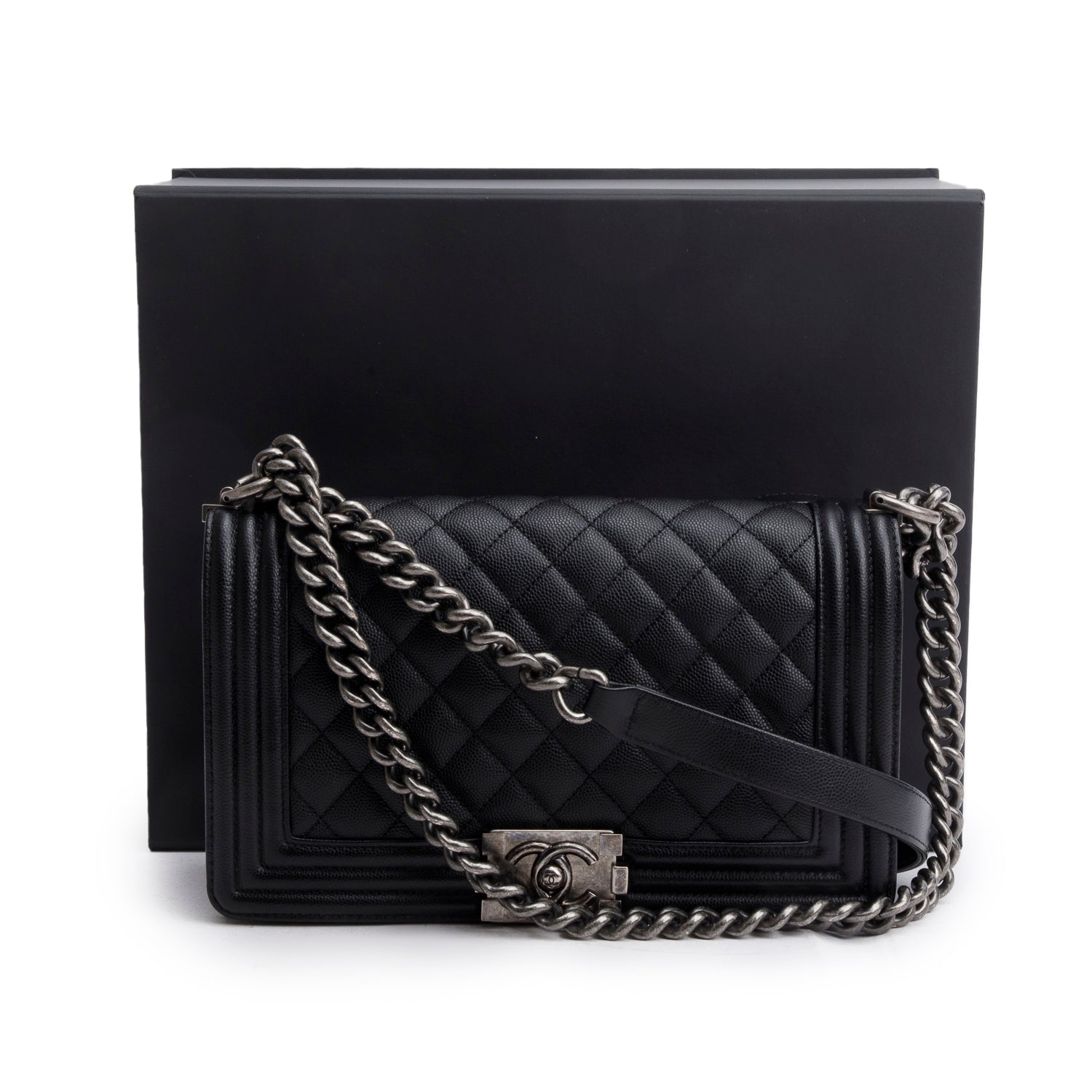 Chanel 2023 Black Caviar Quilted Medium Boy Flap Bag w/ Box & Receipt