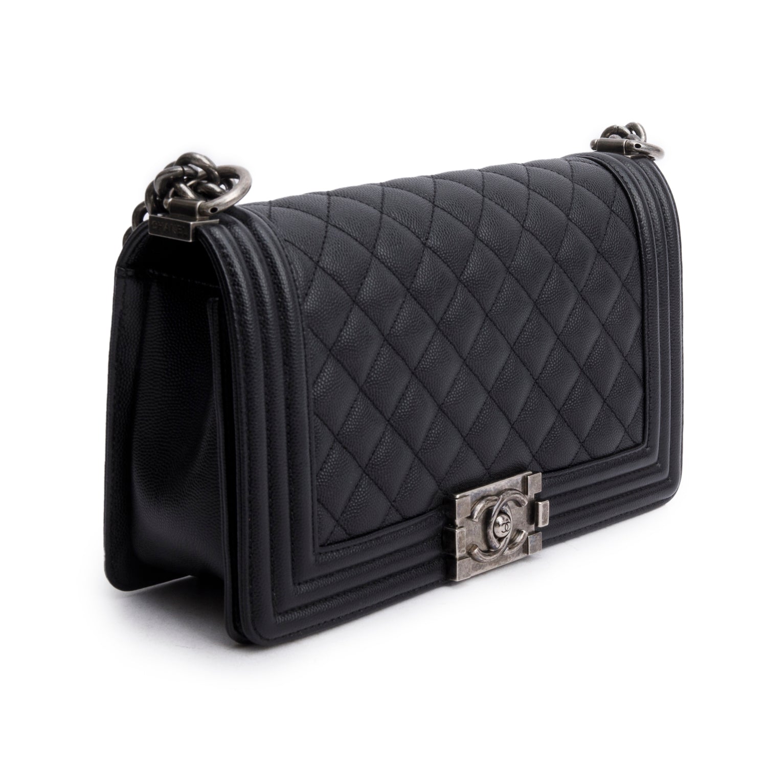 Chanel 2023 Black Caviar Quilted Medium Boy Flap Bag w/ Box & Receipt