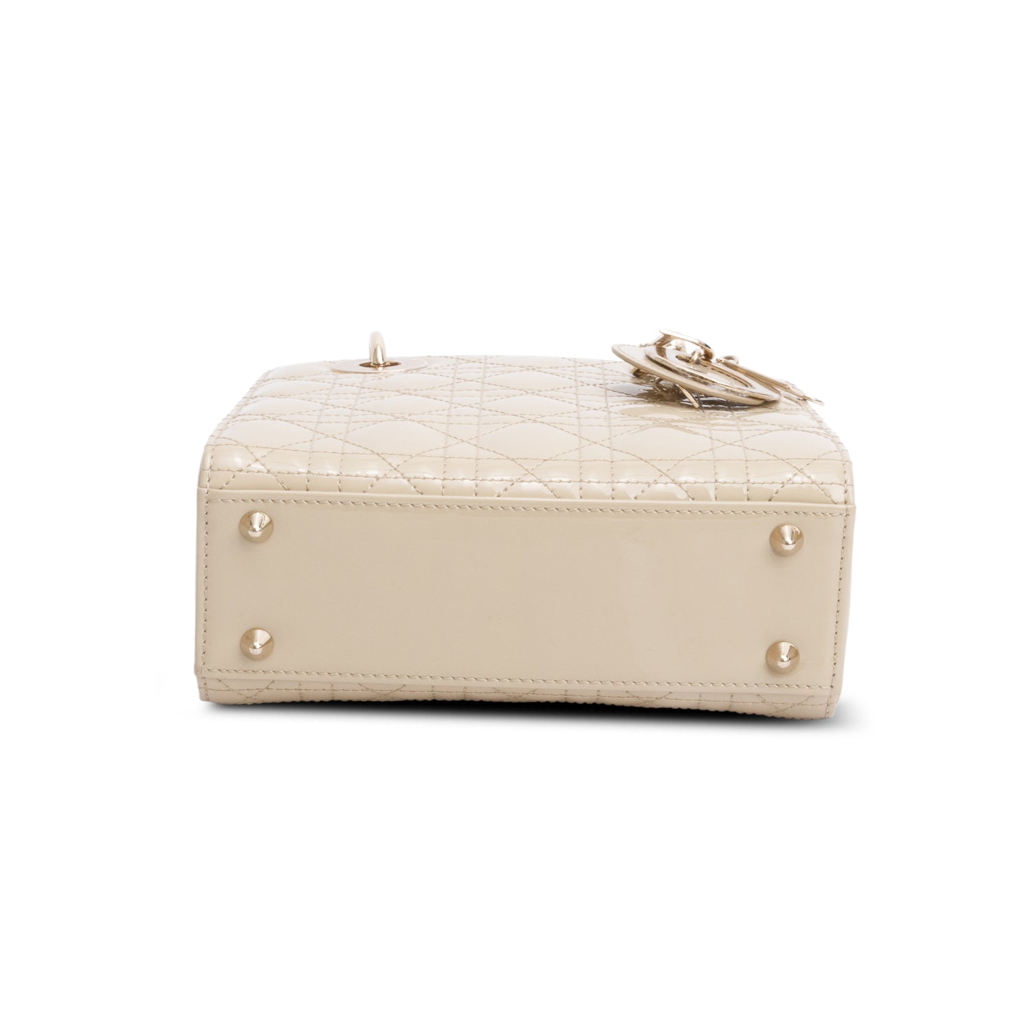 Christian Dior 2022 Beige Patent Cannage Leather Small Lady Dior w/ Strap