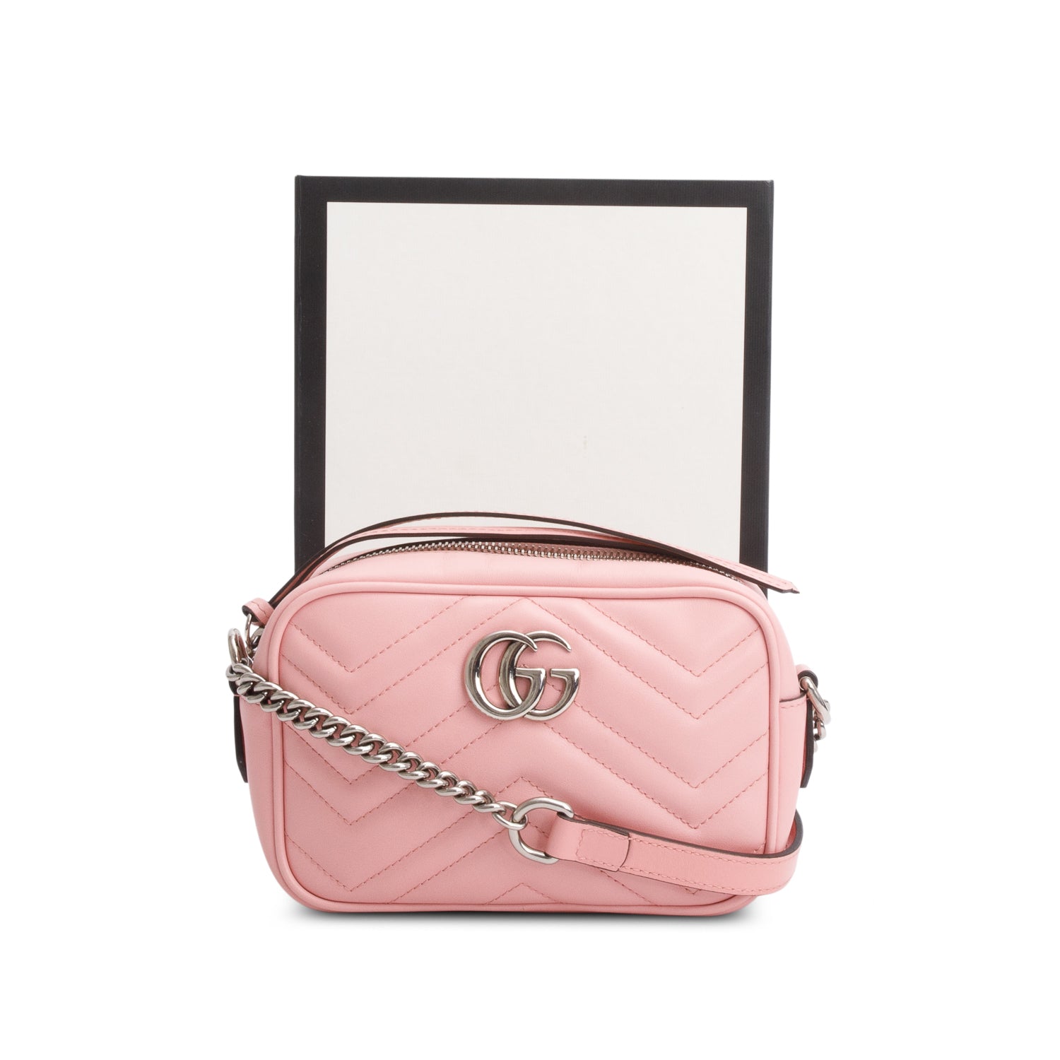 Gucci Pink Calfskin Matelasse Mini GG Marmont Camera Bag w/ Box