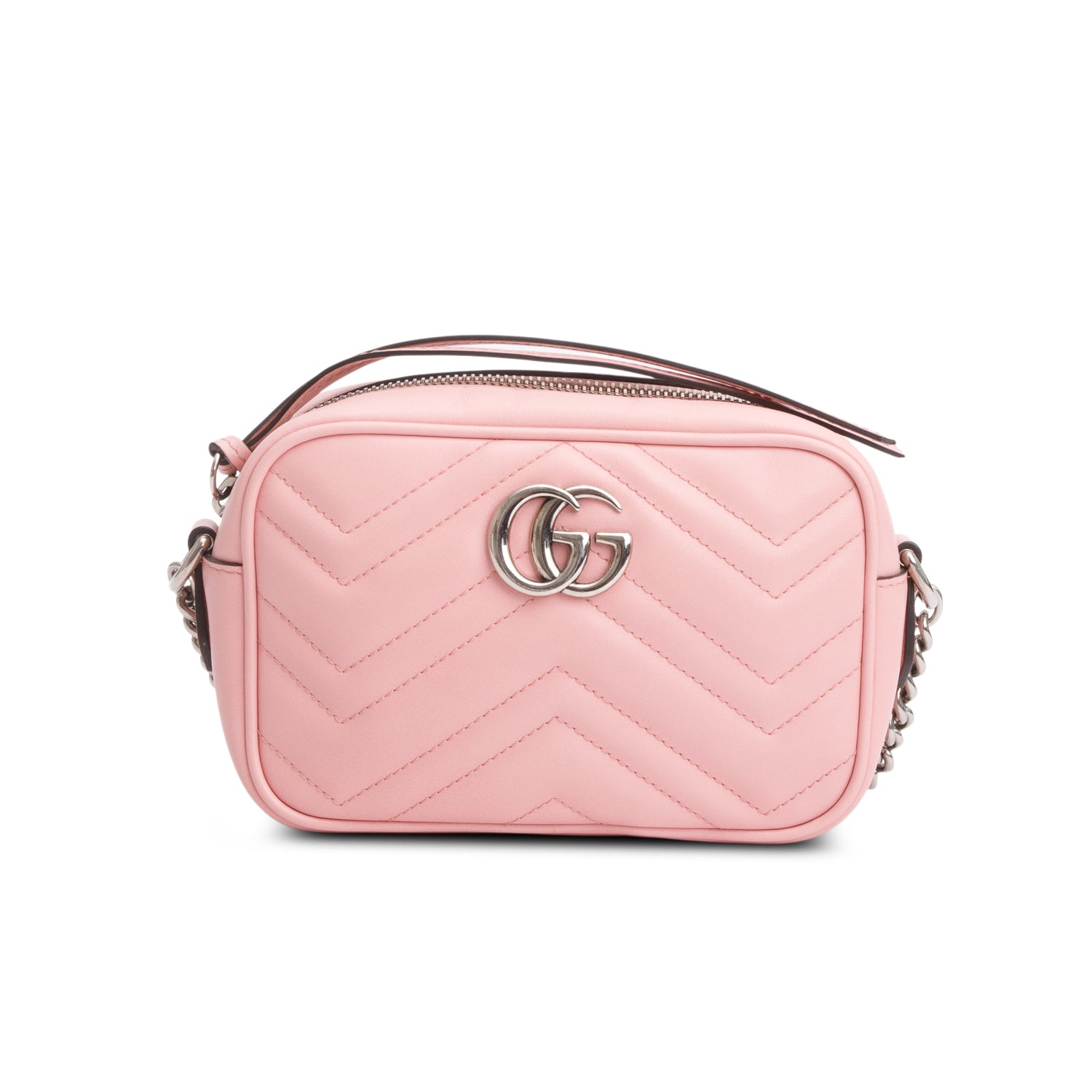 Gucci Pink Calfskin Matelasse Mini GG Marmont Camera Bag w/ Box