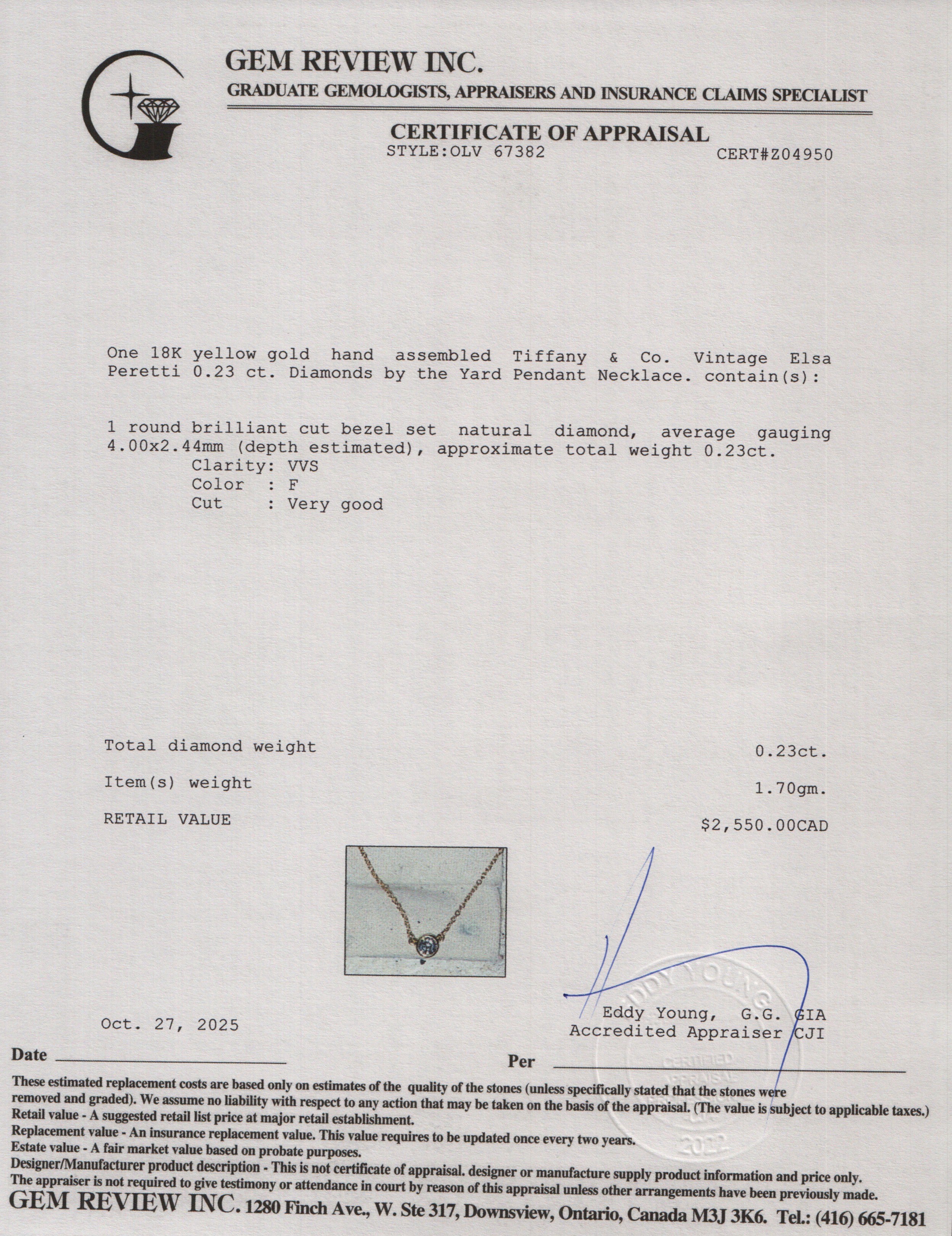 Tiffany & Co. Vintage Elsa Peretti 18k Yellow Gold  0.23 ct. Diamonds by the Yard Pendant Necklace w/ Box