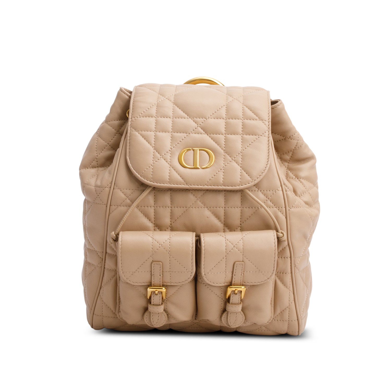 Chrisitan Dior 2024 Beige Lambskin Macrocannage Medium Caro Backpack w/ Box