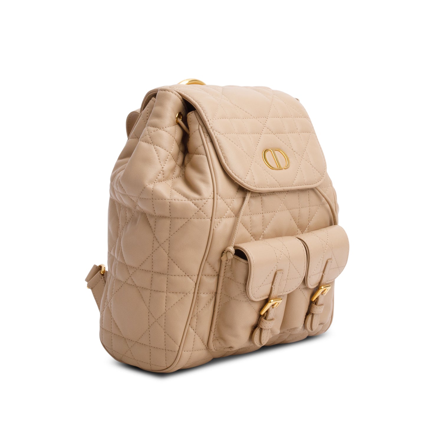 Chrisitan Dior 2024 Beige Lambskin Macrocannage Medium Caro Backpack w/ Box