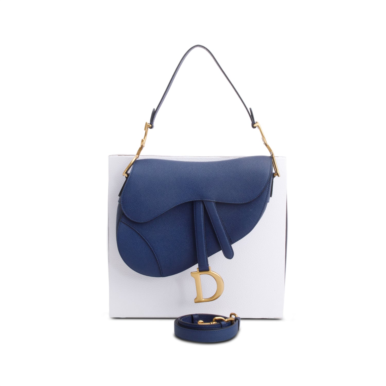 Christian Dior 2022 Blue Grained Calfskin Saddle Bag w/ Box