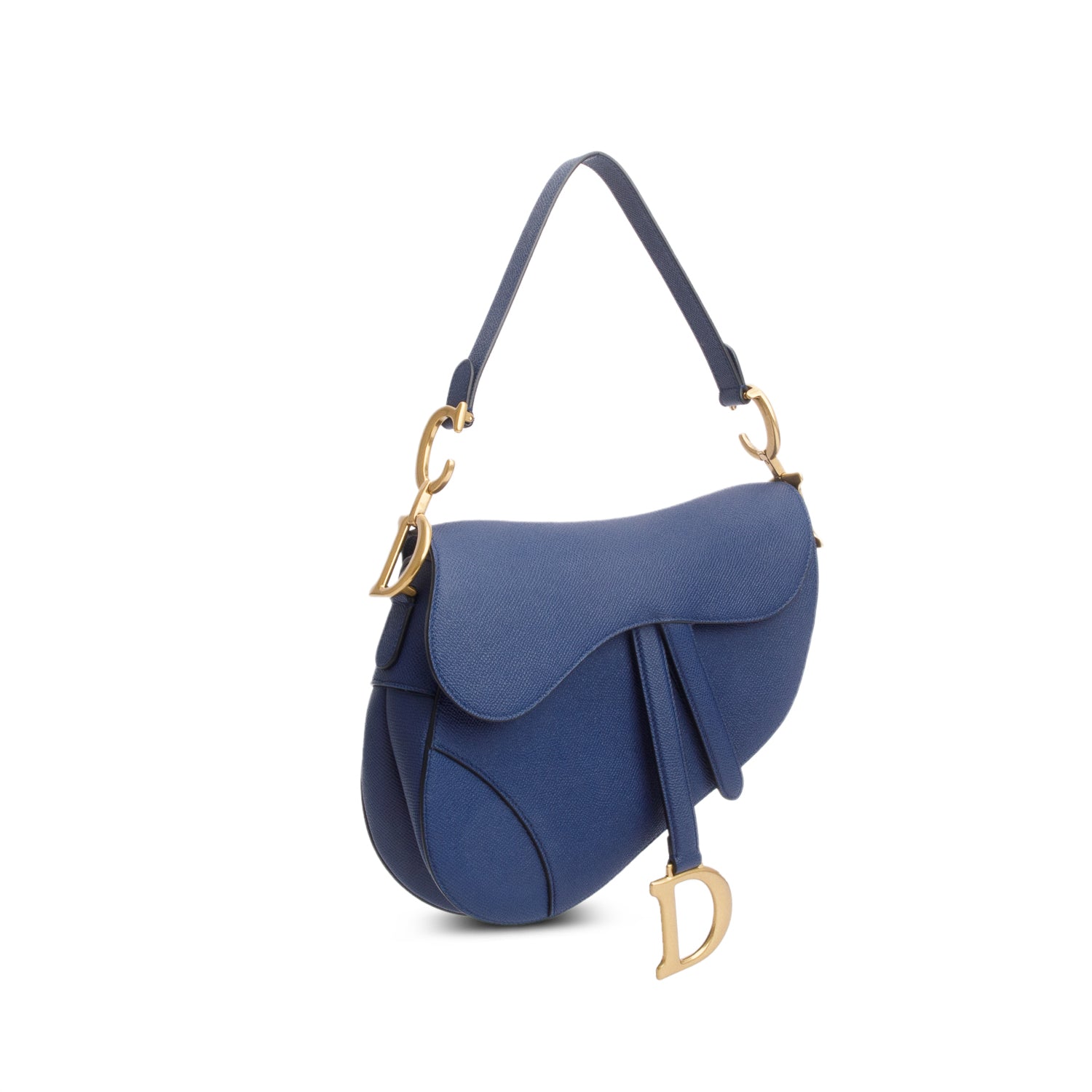 Christian Dior 2022 Blue Grained Calfskin Saddle Bag w/ Box