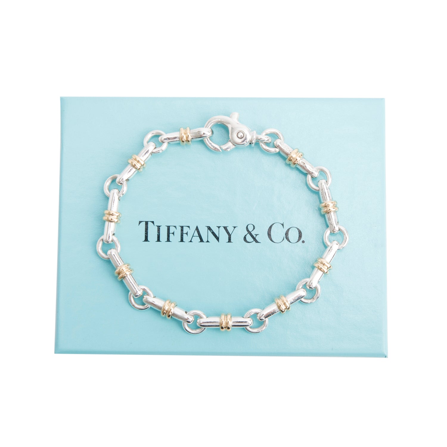 Tiffany & Co. Vintage Sterling Silver & 18k Yellow Gold Bar Link Bracelet w/ Box