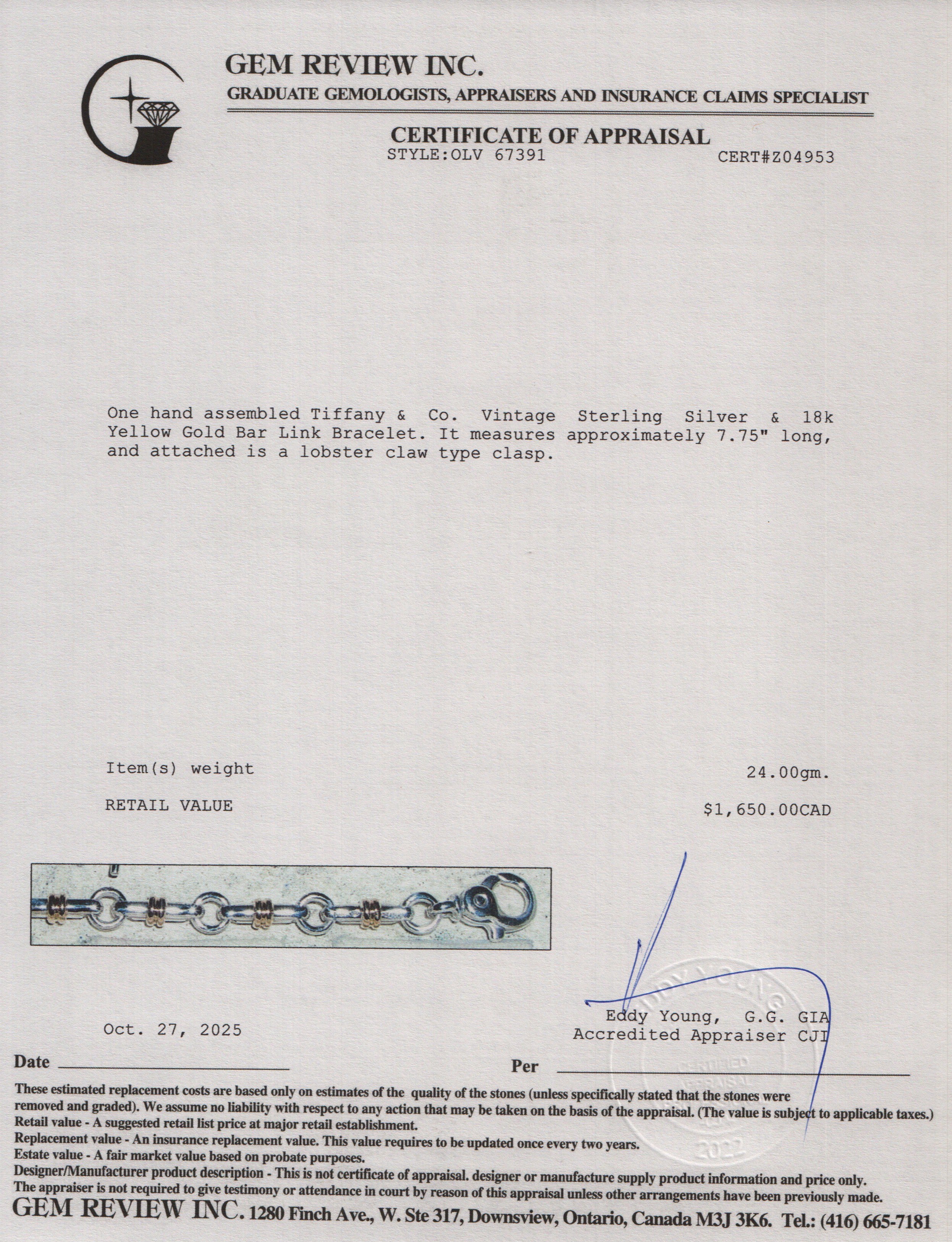 Tiffany & Co. Vintage Sterling Silver & 18k Yellow Gold Bar Link Bracelet w/ Box