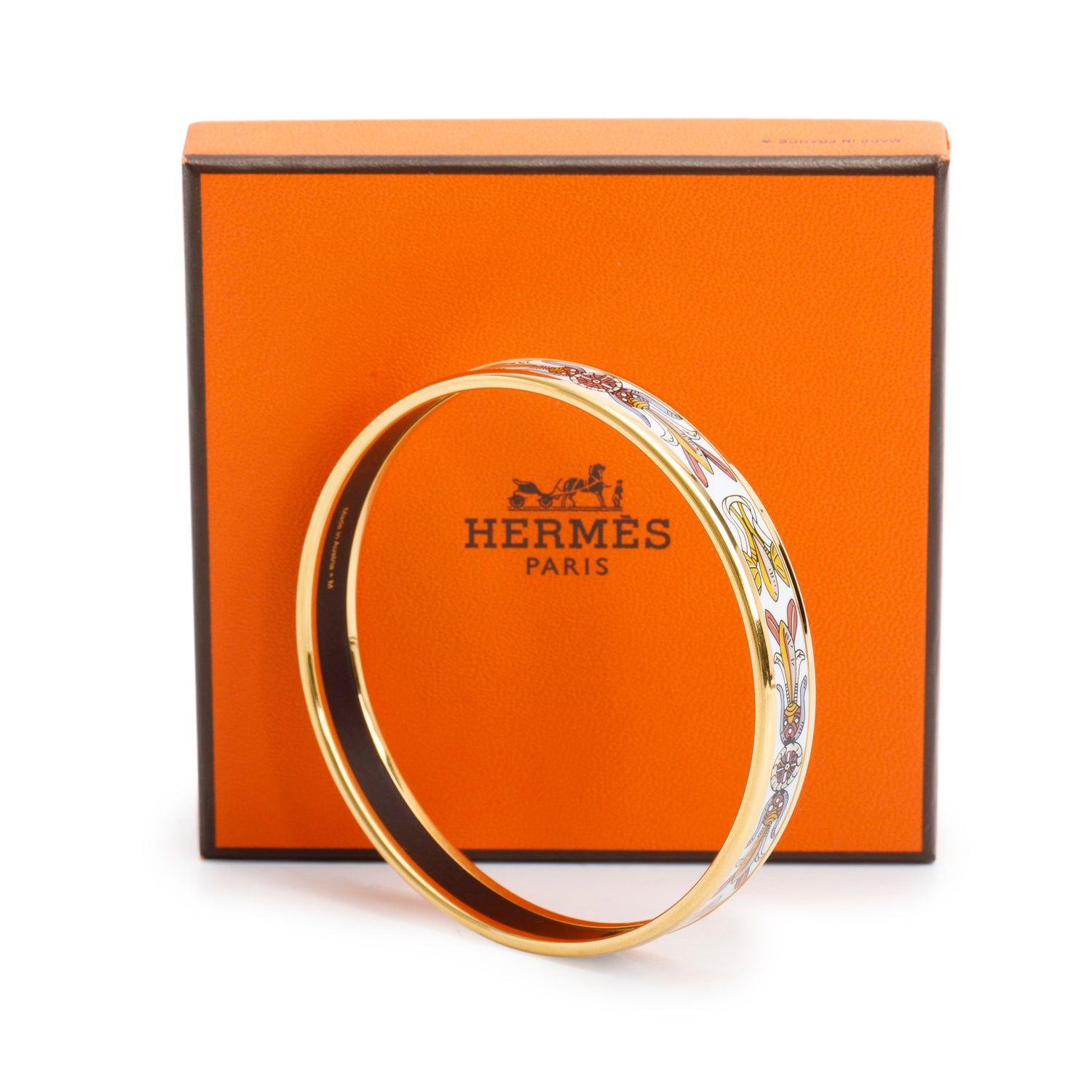 Hermes Gold-Plated Multicolor Enamel Narrow Bangle w/ Box