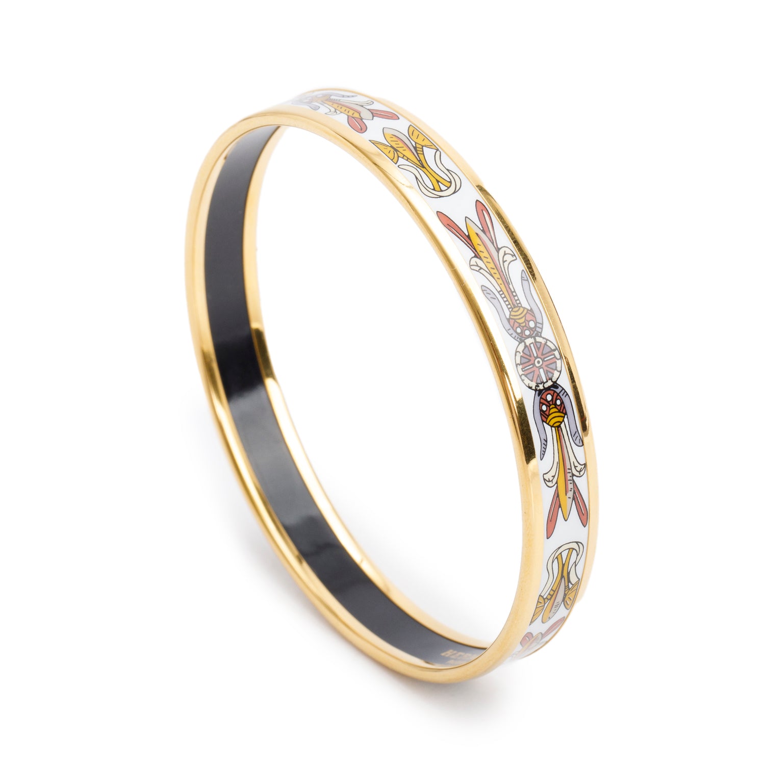 Hermes Gold-Plated Multicolor Enamel Narrow Bangle w/ Box