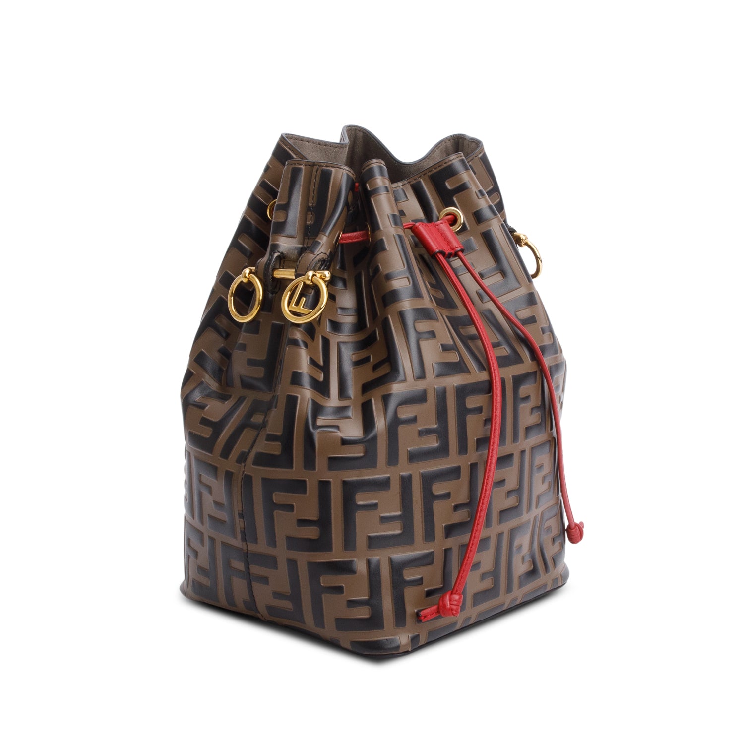 Fendi Brown Vitello Liberty FF 1974 Embossed Small Mon Tresor Bucket Bag w/ Strap