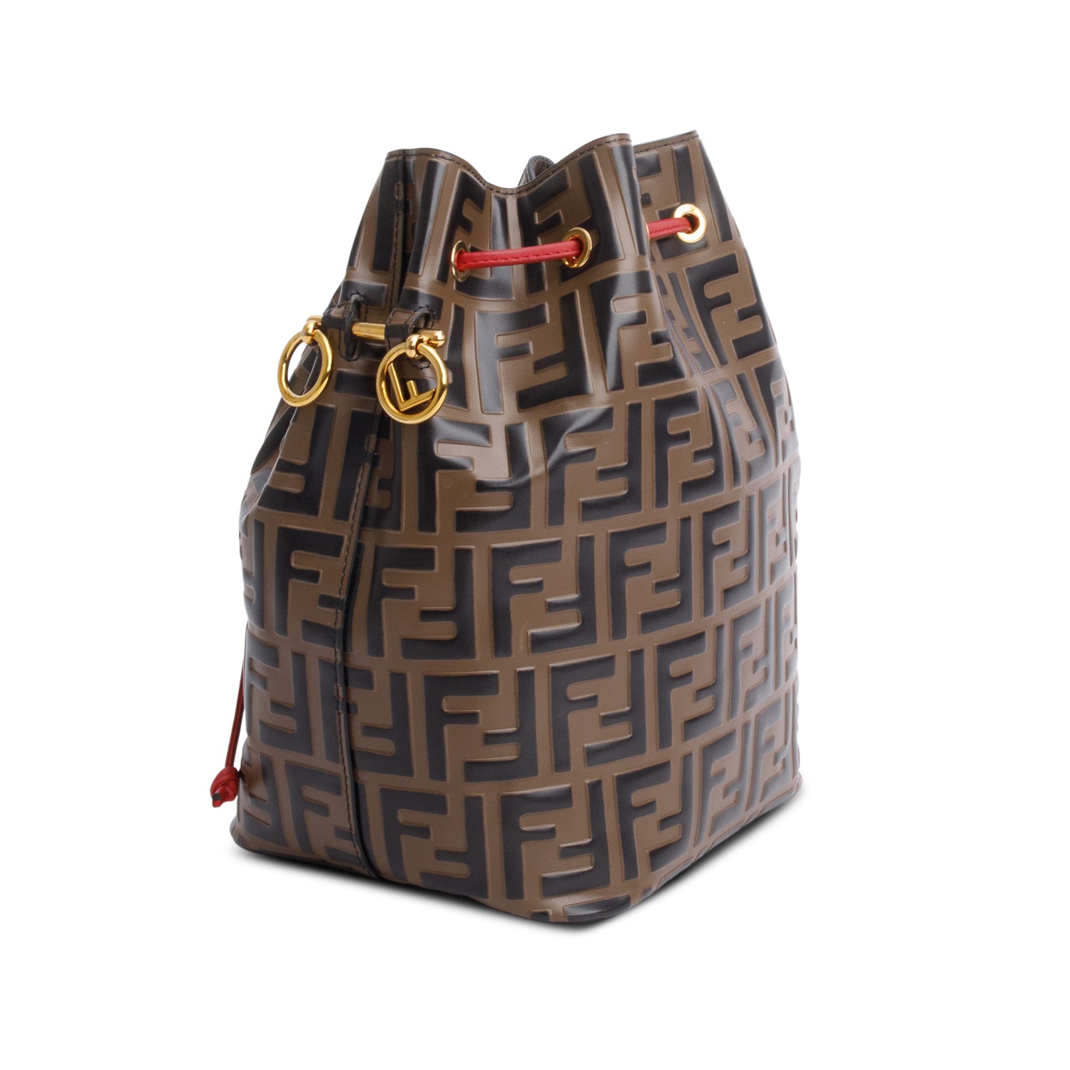 Fendi Brown Vitello Liberty FF 1974 Embossed Small Mon Tresor Bucket Bag w/ Strap