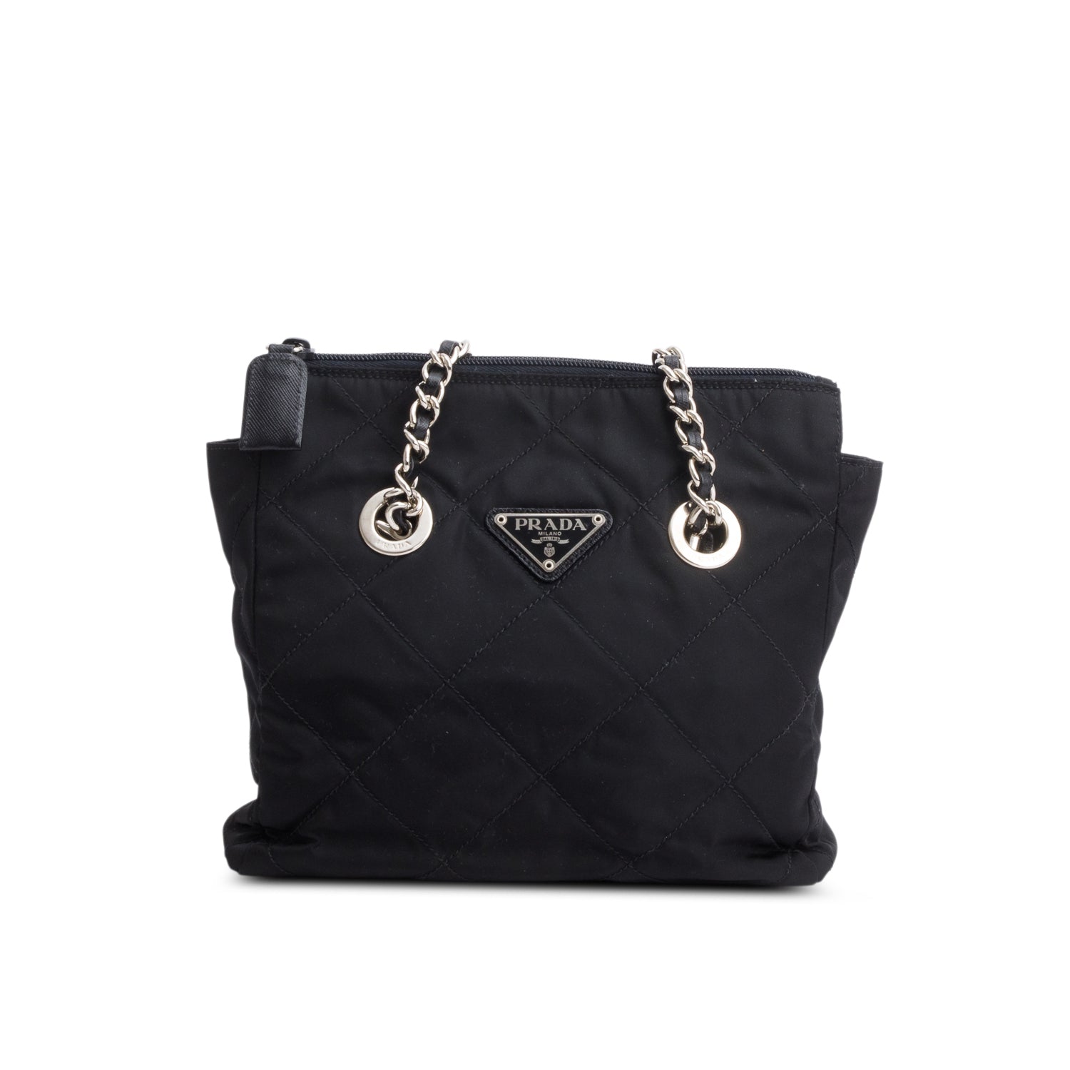 Prada Black Tessuto Nylon Quilted Chain Tote w/ Authenticity Card