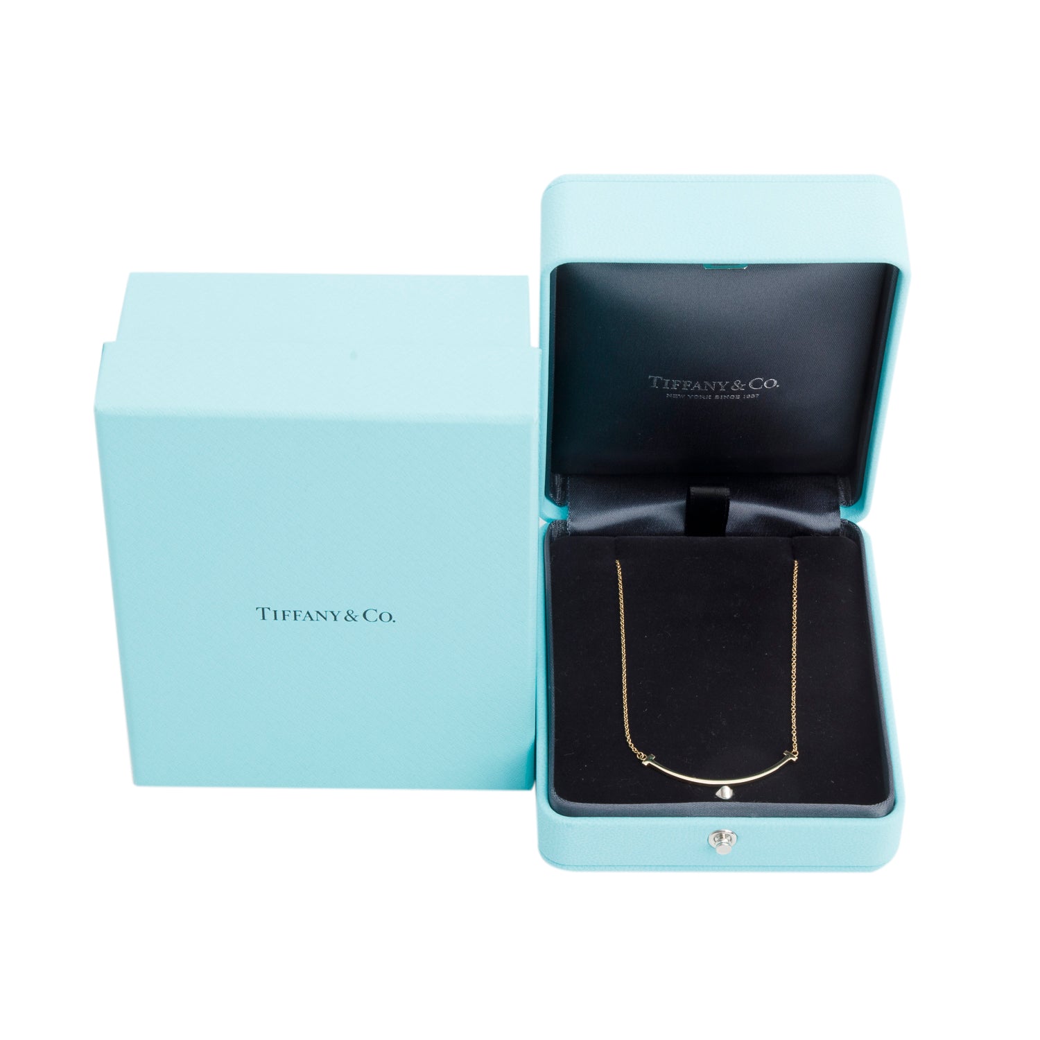 Tiffany & Co. 18k Yellow Gold Small T Smile Pendant Necklace w/ Box