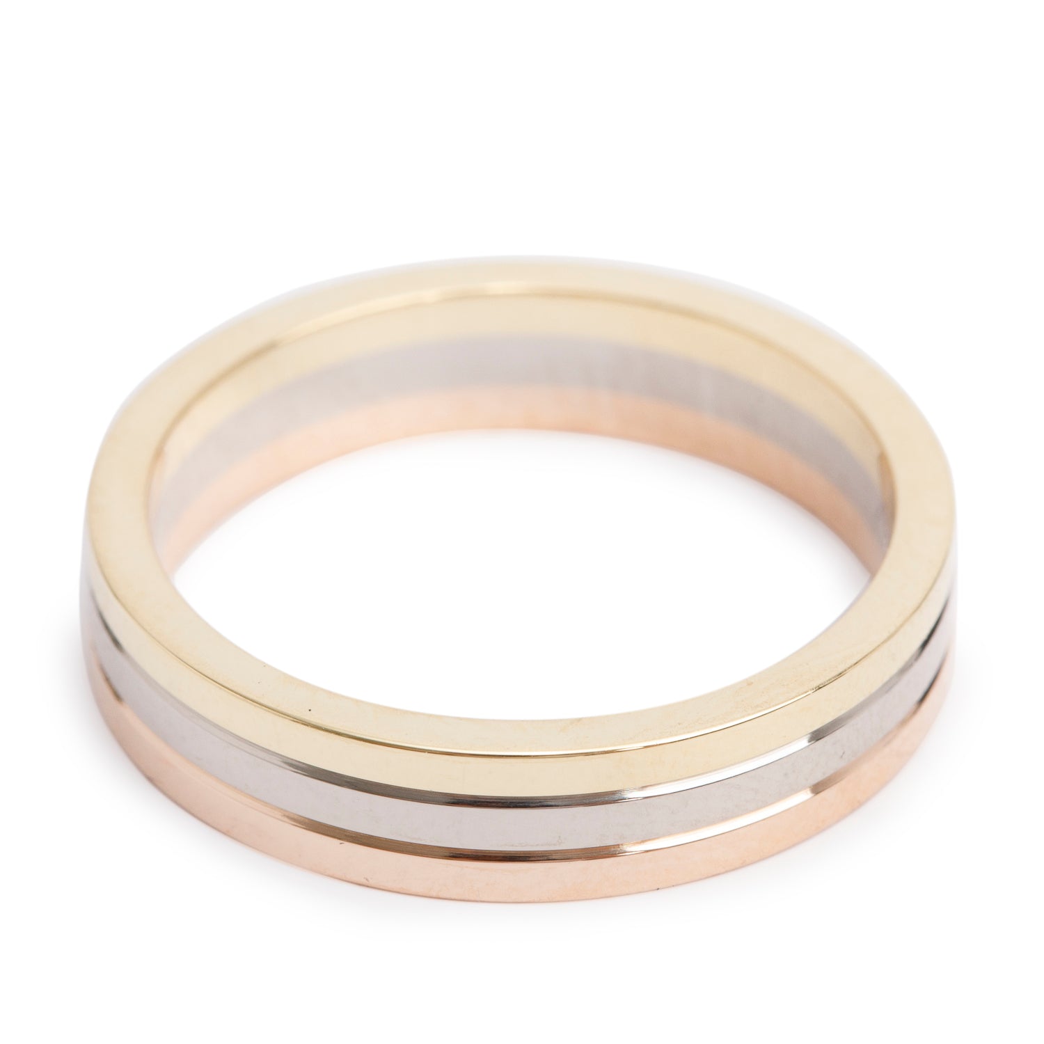 Cartier 18k Tri-Gold Vendome Louis Cartier 4.8 MM Wedding Band Ring, Size 61 9.75 w/ Certificate
