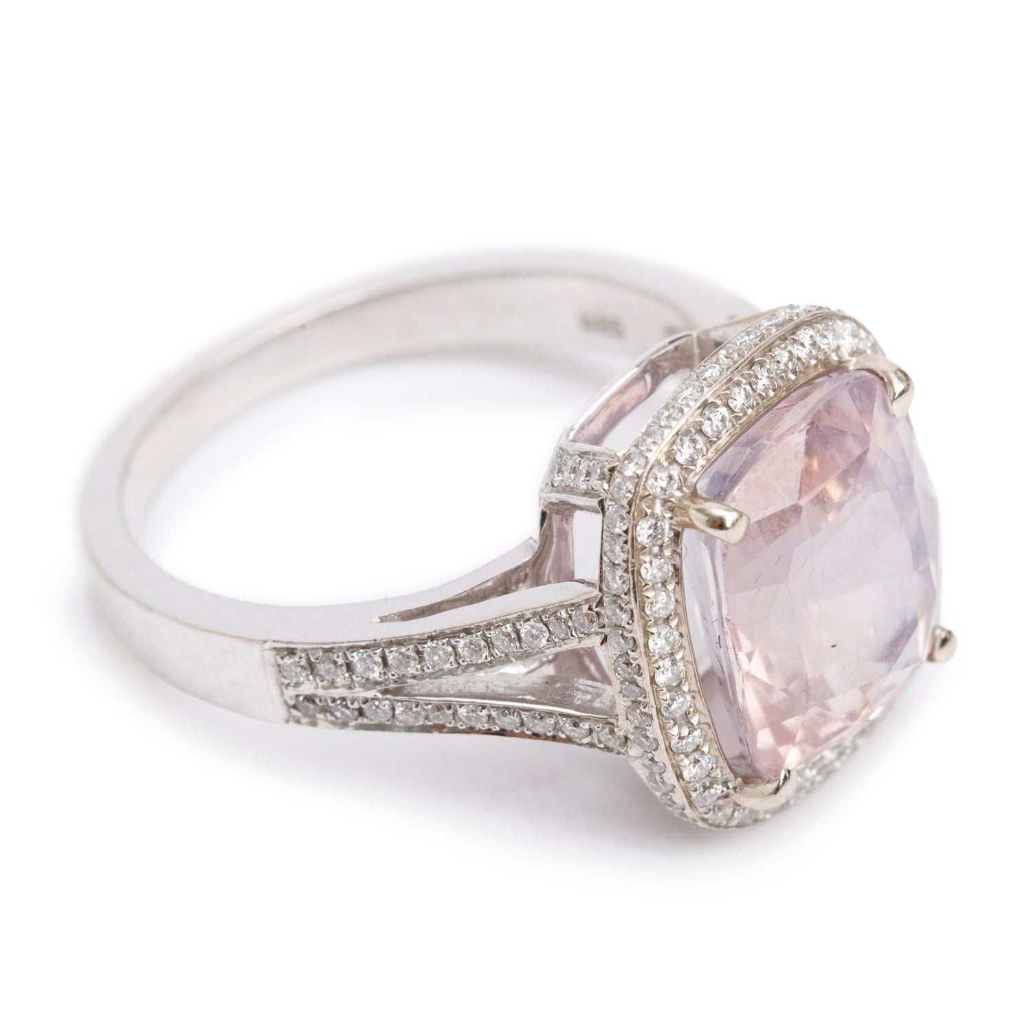 14k White Gold Pink Sapphire & Diamond Cocktail Ring, Size 7.25