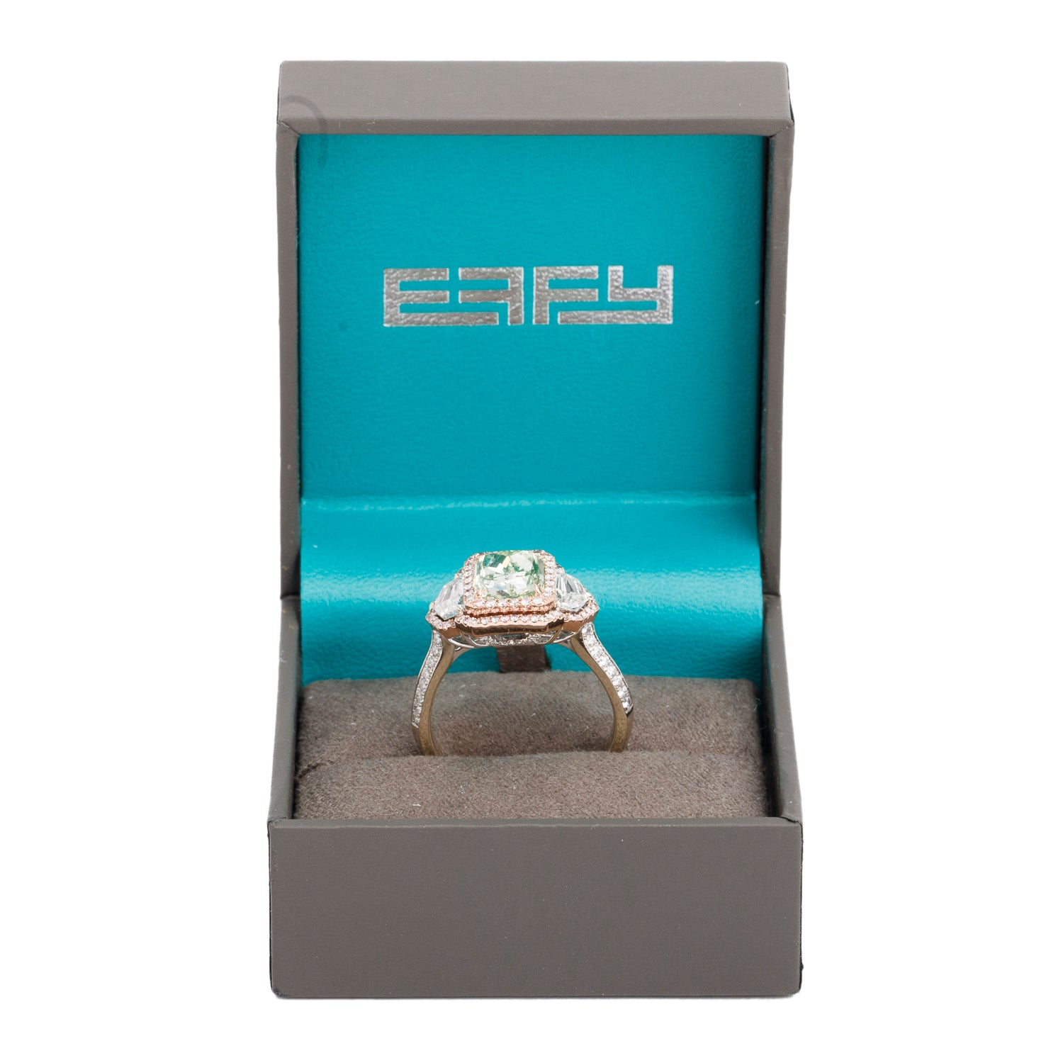 Effy 2023 14k White and Rose Gold 3.02 ct. Cushion Shaped Natural Green Diamond Cocktail Ring, Size 9.25 w/ Box, Receipt & GIA Report