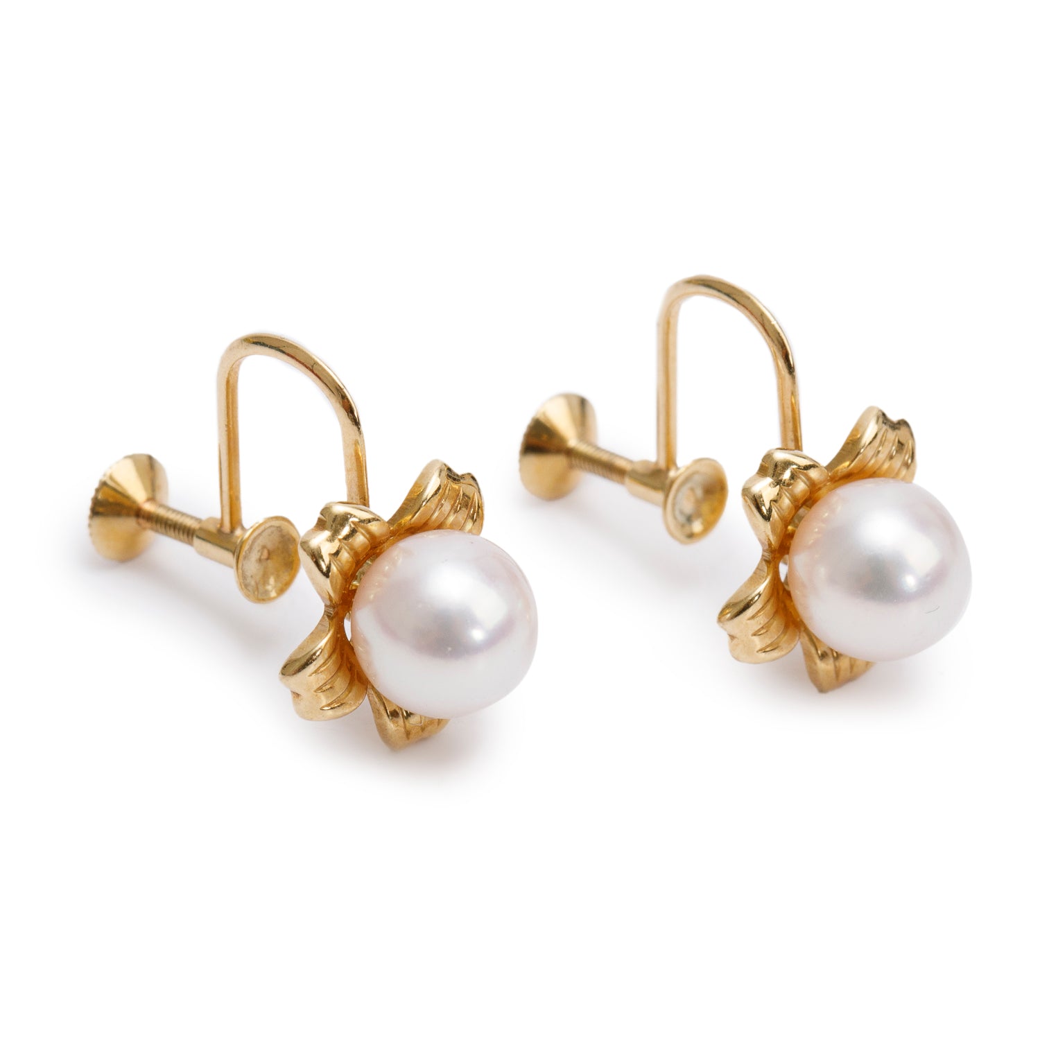 Mikimoto 18k Yellow Gold Cultured Pearl Screw Back Earrings