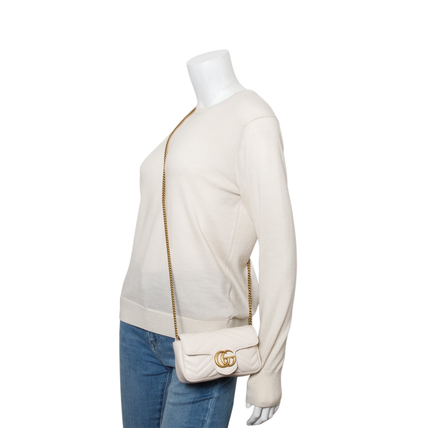 Gucci White GG Marmont Matelasse Leather Mini Shoulder Bag w/ Box