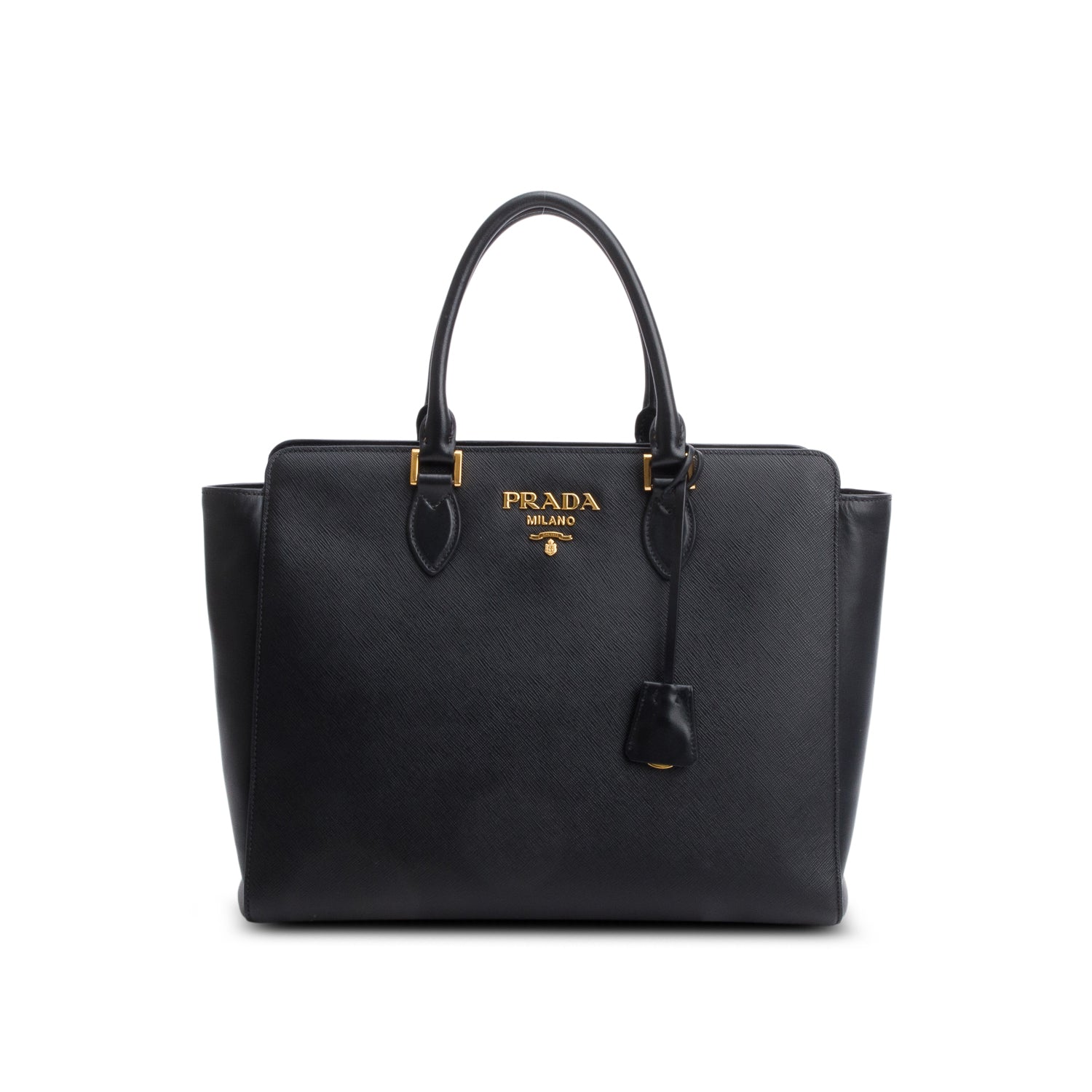 Prada Black Saffiano Soft Calf Leather Medium Tote w/ Strap & Authenticity Card