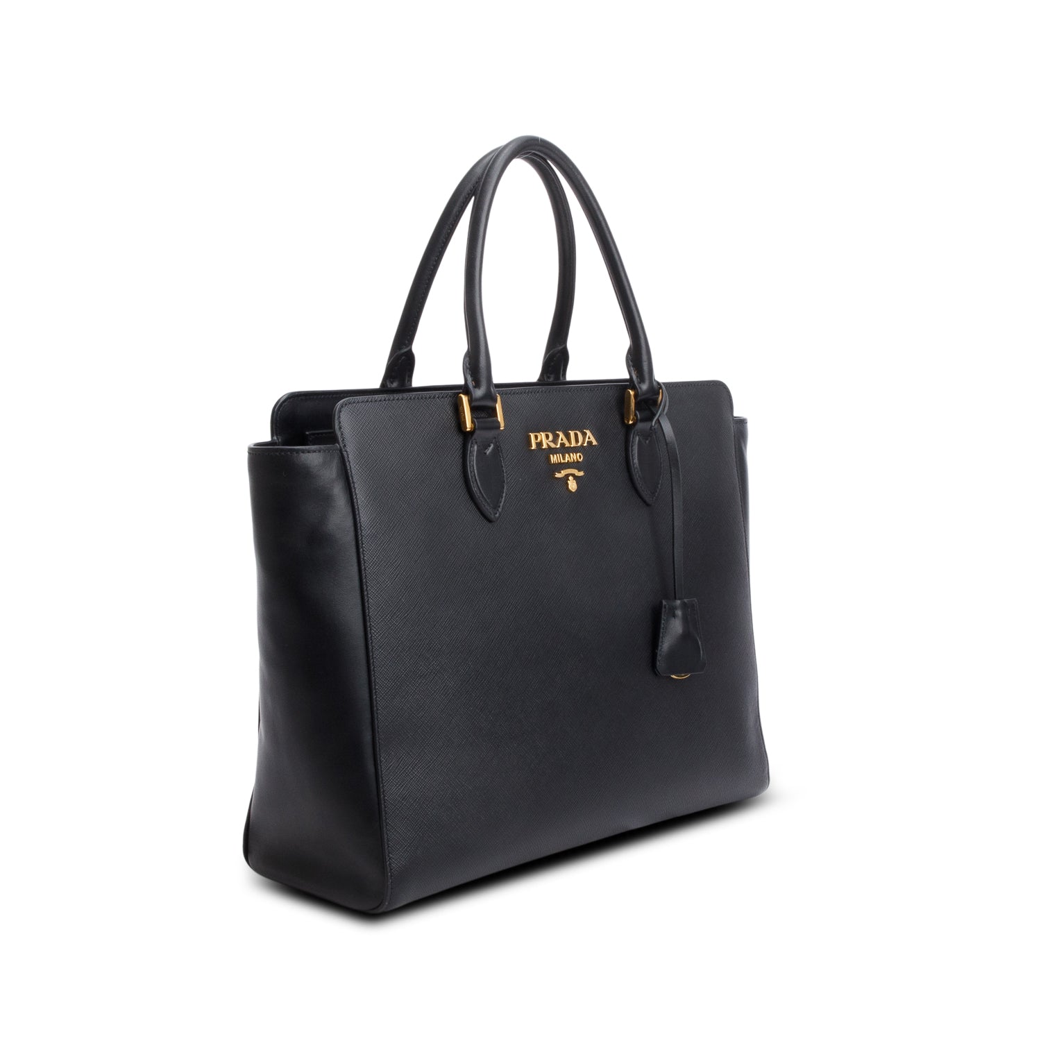 Prada Black Saffiano Soft Calf Leather Medium Tote w/ Strap & Authenticity Card