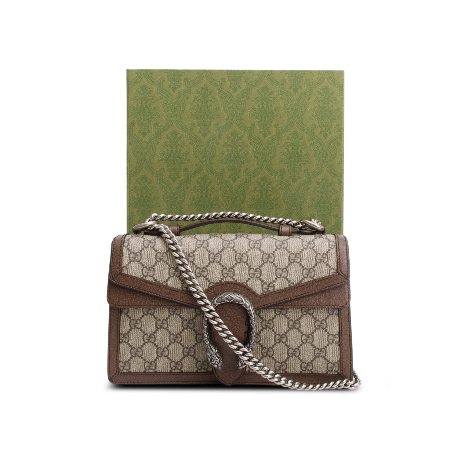 Gucci GG Supreme Monogram Textured Dollar Calfskin Top Handle Dionysus Bag w/ Box