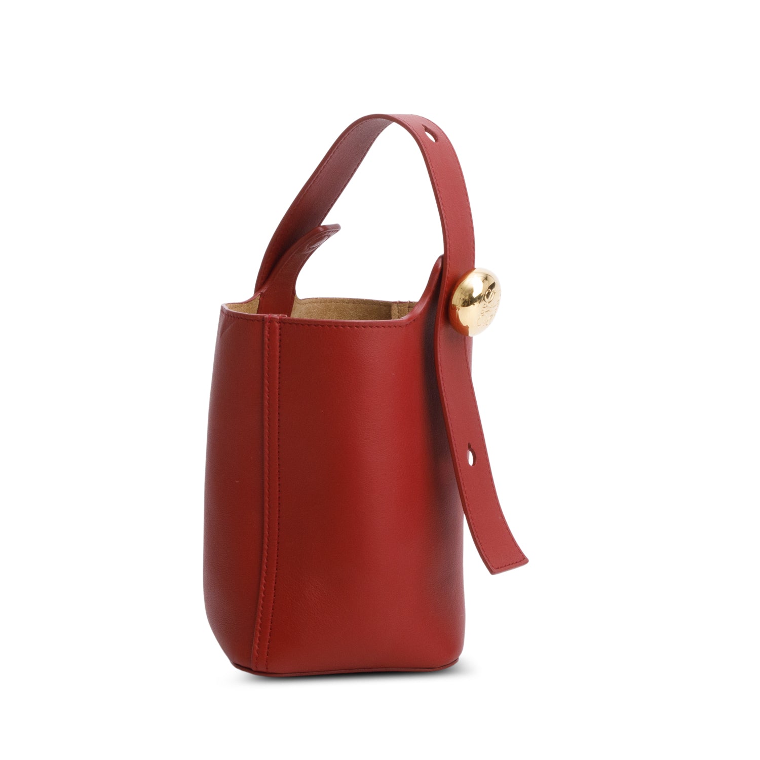 Loewe Red Smooth Calfskin Mini Pebble Bucket Bag w/ Strap