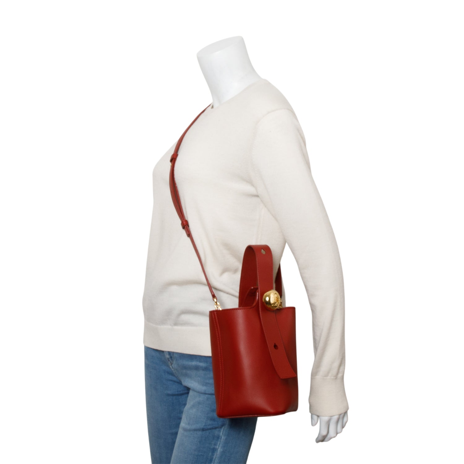 Loewe Red Smooth Calfskin Mini Pebble Bucket Bag w/ Strap