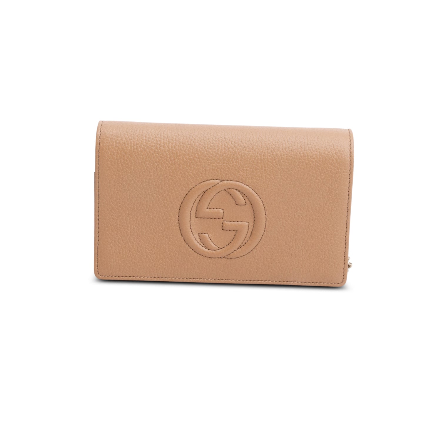 Gucci Brown Pebbled Calfskin Soho Wallet on Chain w/ Box