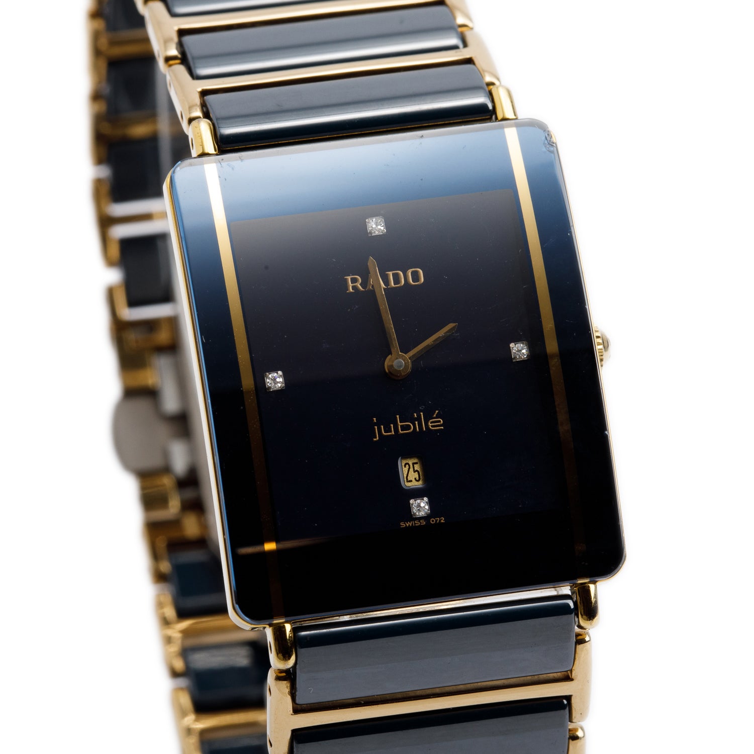 Rado Two-Tone Stainless Steel & Black Ceramic Diastar Jubile Quartz Watch Black Diamond Dial
