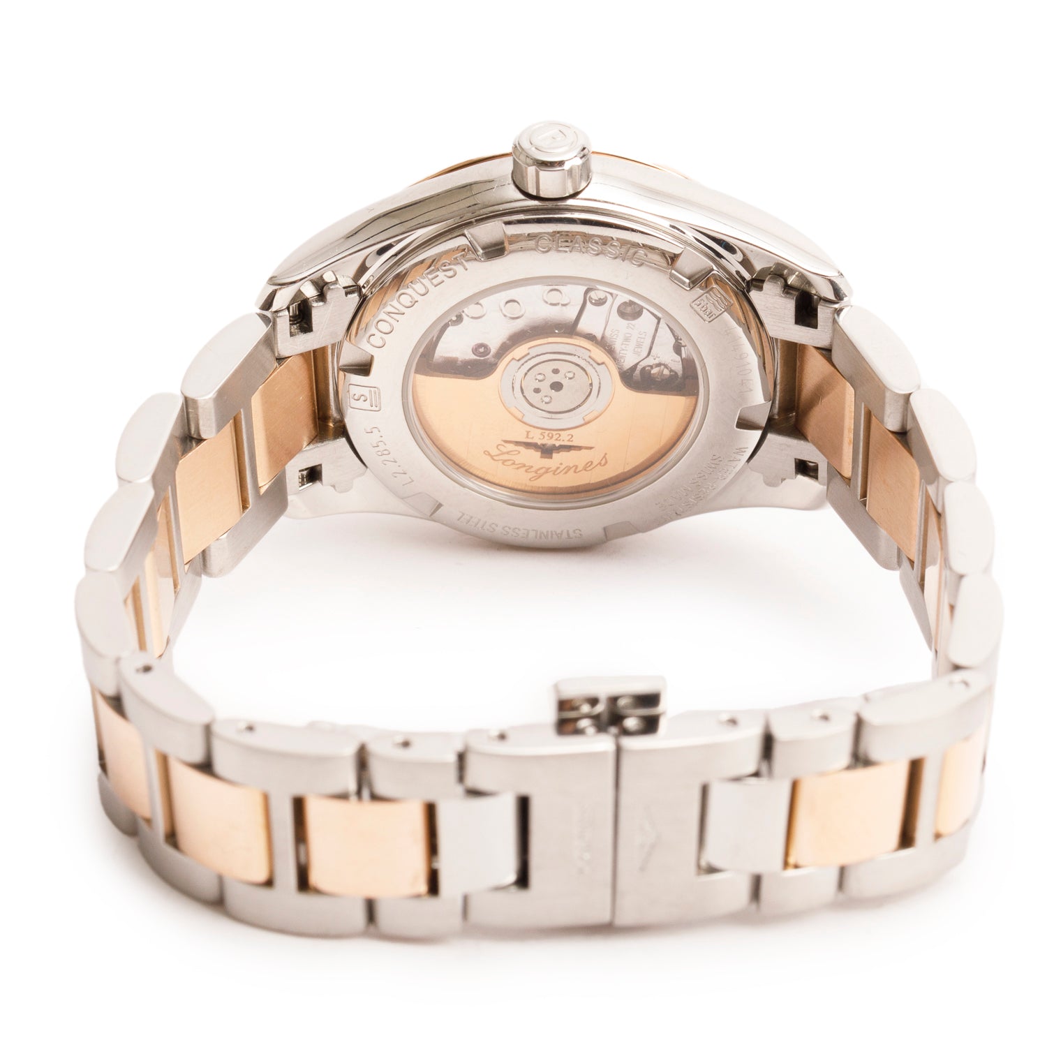 Longines Rose Gold-Plated & Stainless Steel Conquest 30 MM Automatic Watch Black Dial