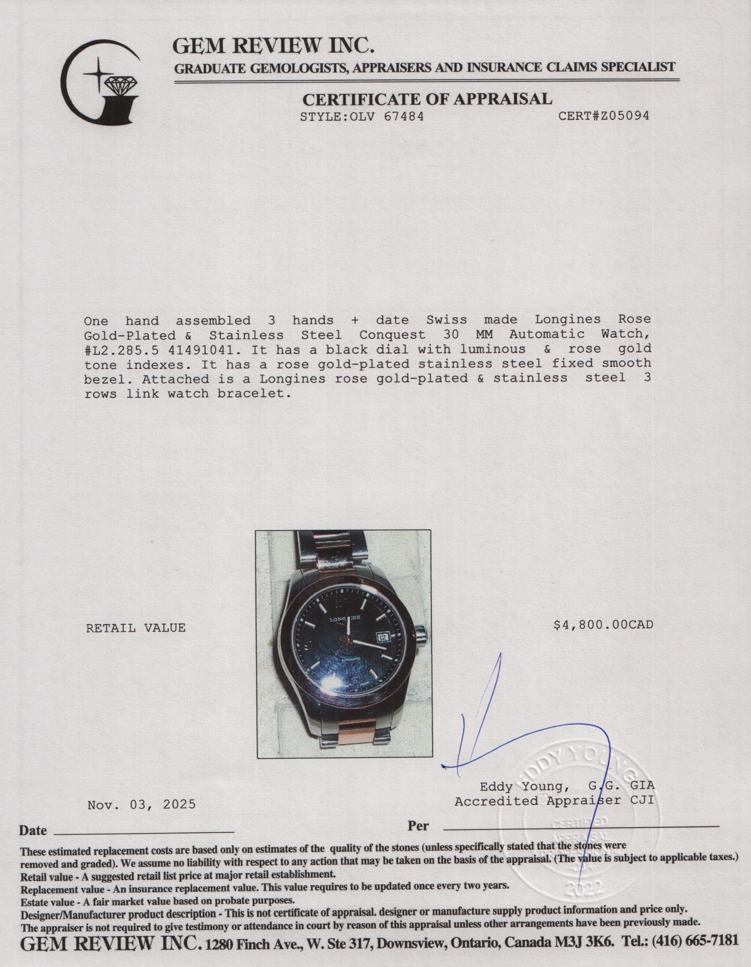 Longines Rose Gold-Plated & Stainless Steel Conquest 30 MM Automatic Watch Black Dial